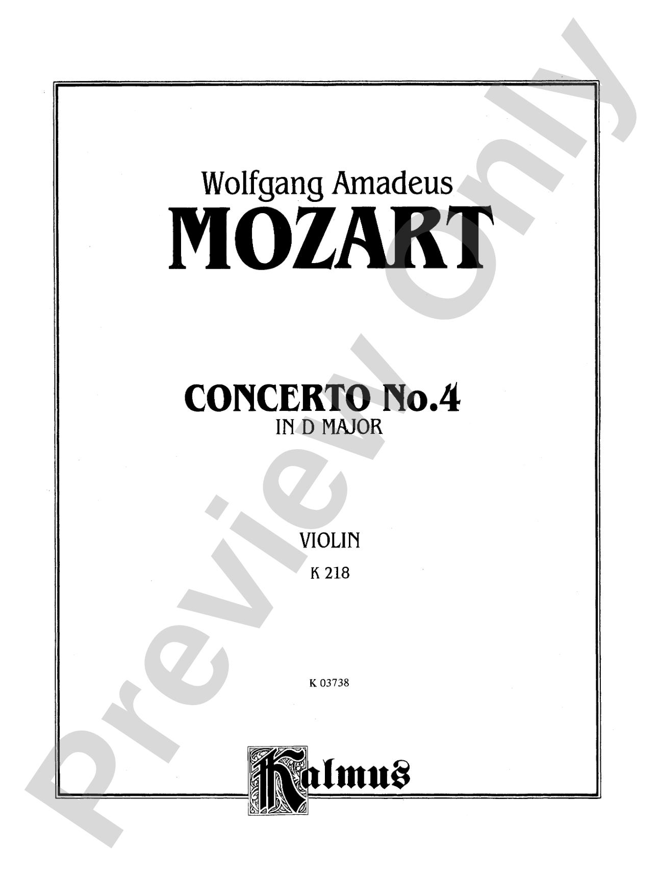 Mozart: Violin Concerto No. 4 in D Major, K. 218: Violin Book