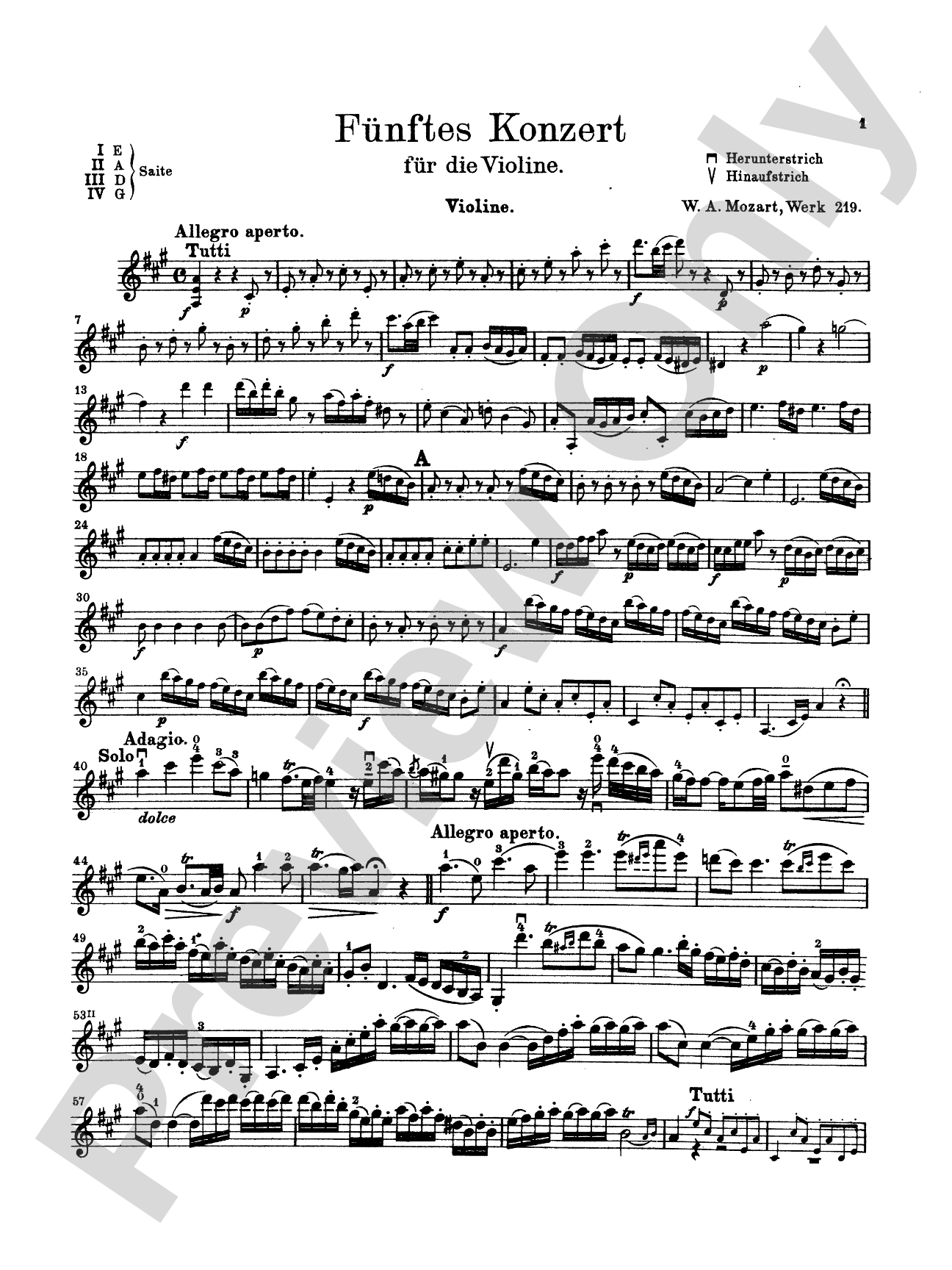 Mozart: Violin Concerto No. 5 in A Major, K. 219: Violin Book