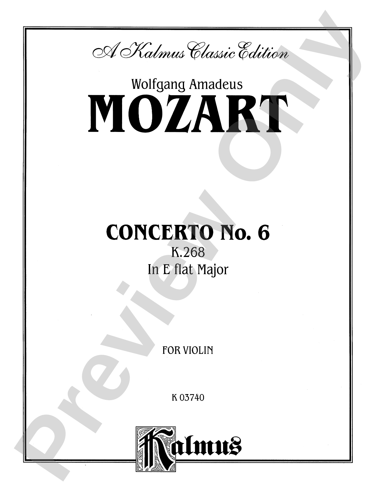 Mozart: Violin Concerto No. 6 in E flat Major, K. 268: Violin Book