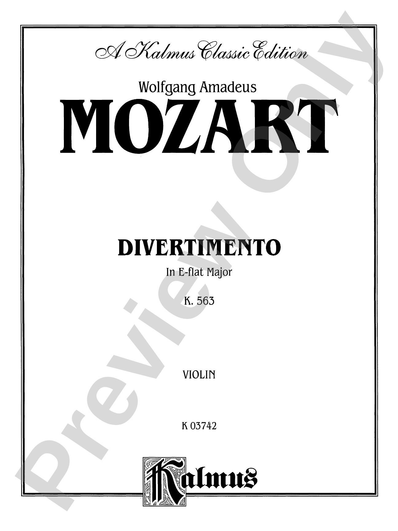 Mozart: Divertimento in E flat Major, K. 563: String Trio Book
