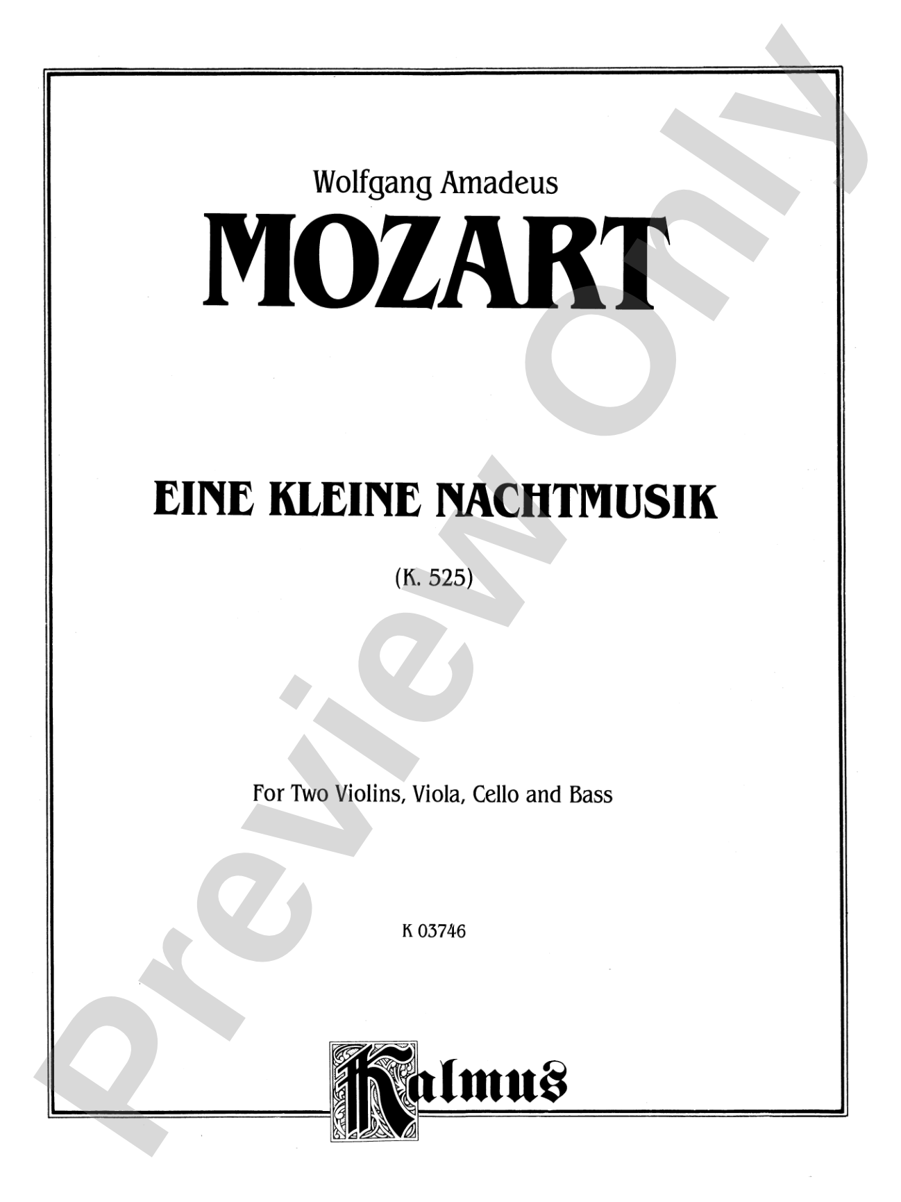 Mozart: Eine Kleine Nachtmusik, K. 525: String Quintet Book