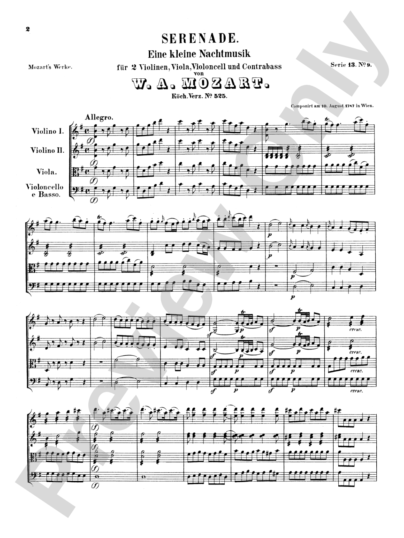 Mozart: Eine Kleine Nachtmusik, K. 525: String Quintet Book