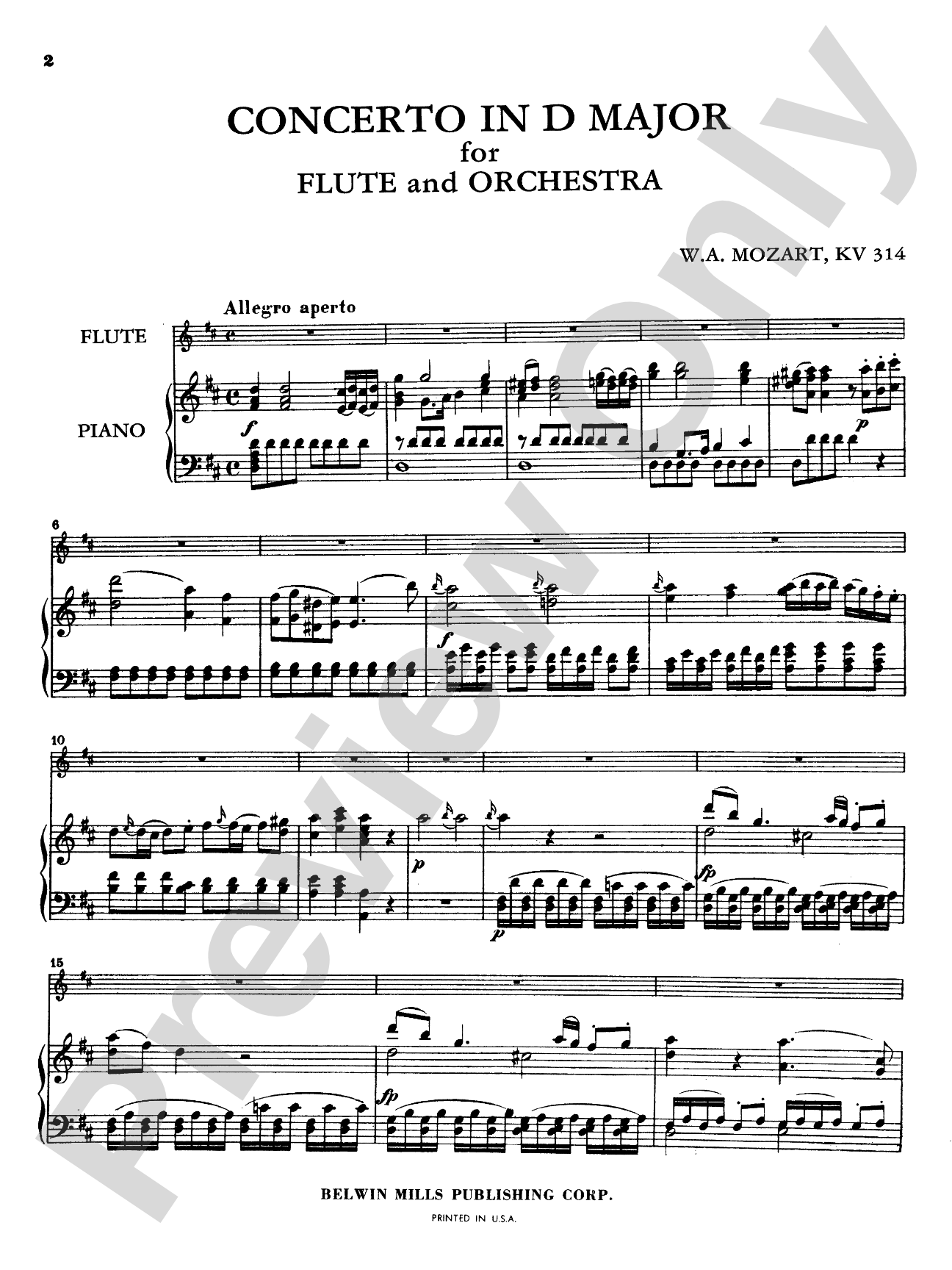 Mozart: Concerto No. 2 in D Major, K. 314: Flute Part(s)