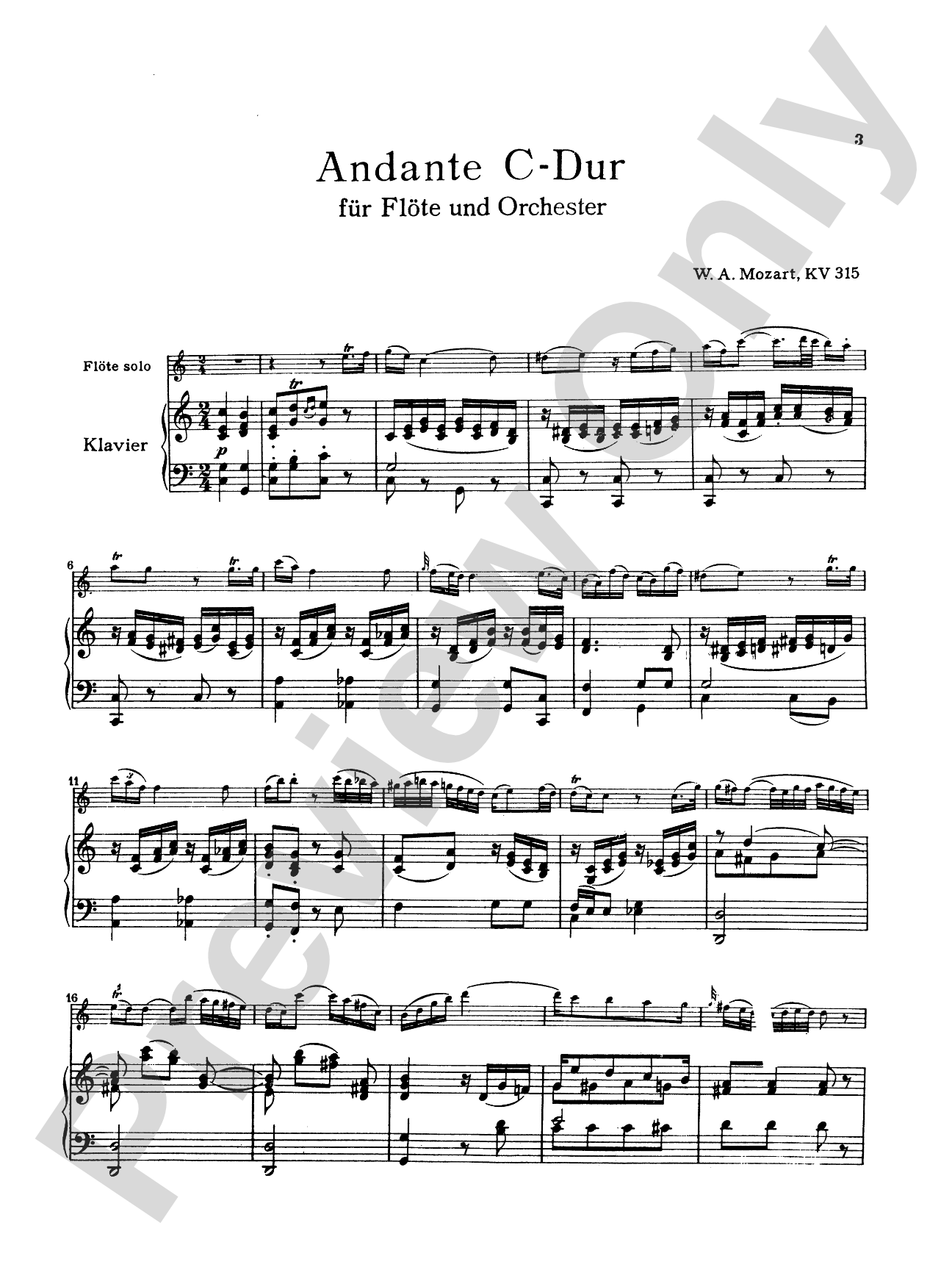 Mozart: Andante, K. 315: Flute Part(s)