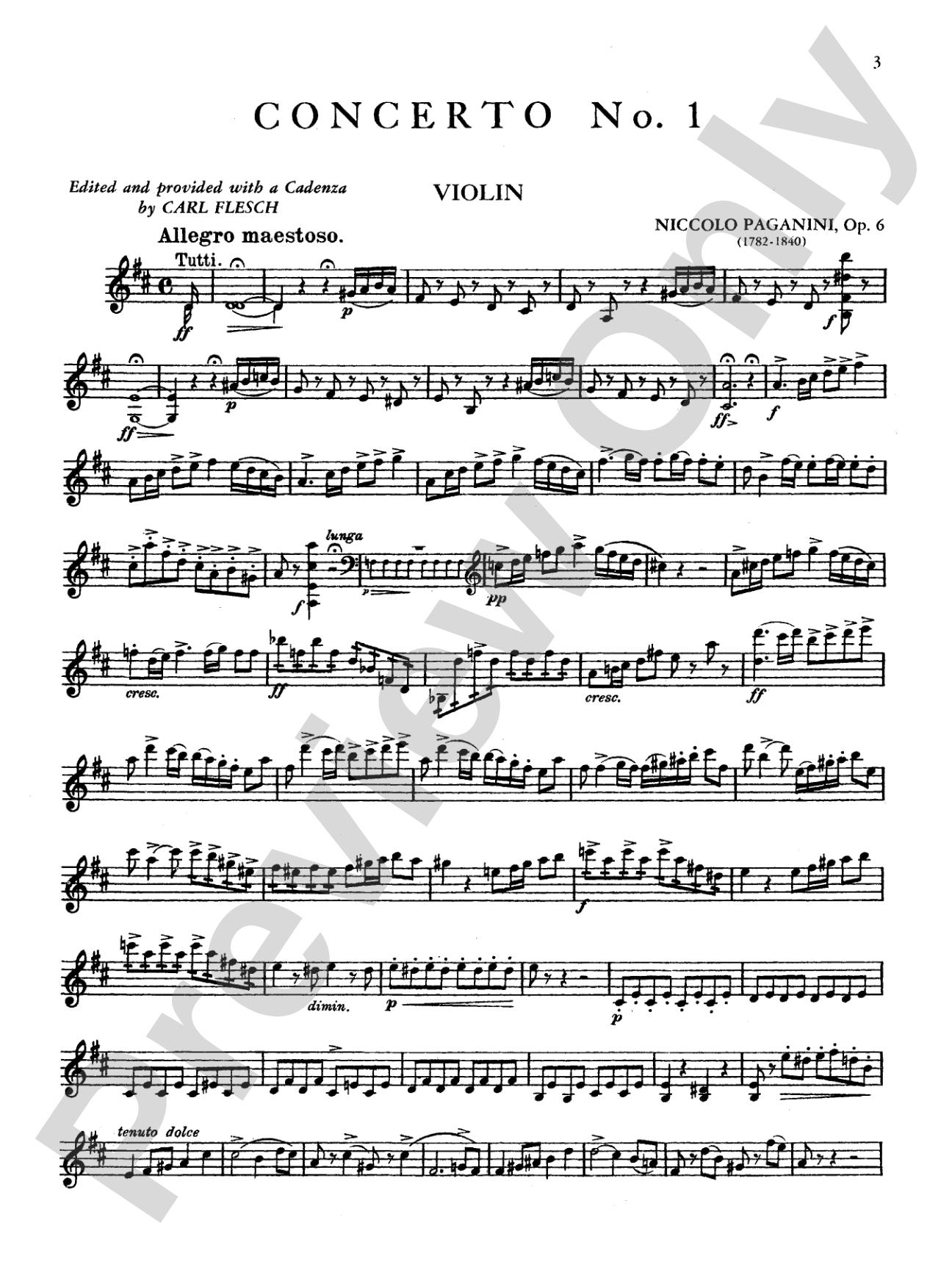 Paganini: Concerto No. 1 in D Major, Op. 6 (Arr. Carl Flesch): Violin Book