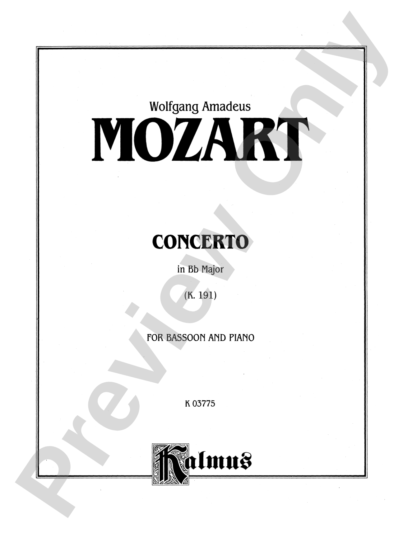 Mozart: Concerto in B flat Major, K. 191: Bassoon & Piano Part(s)