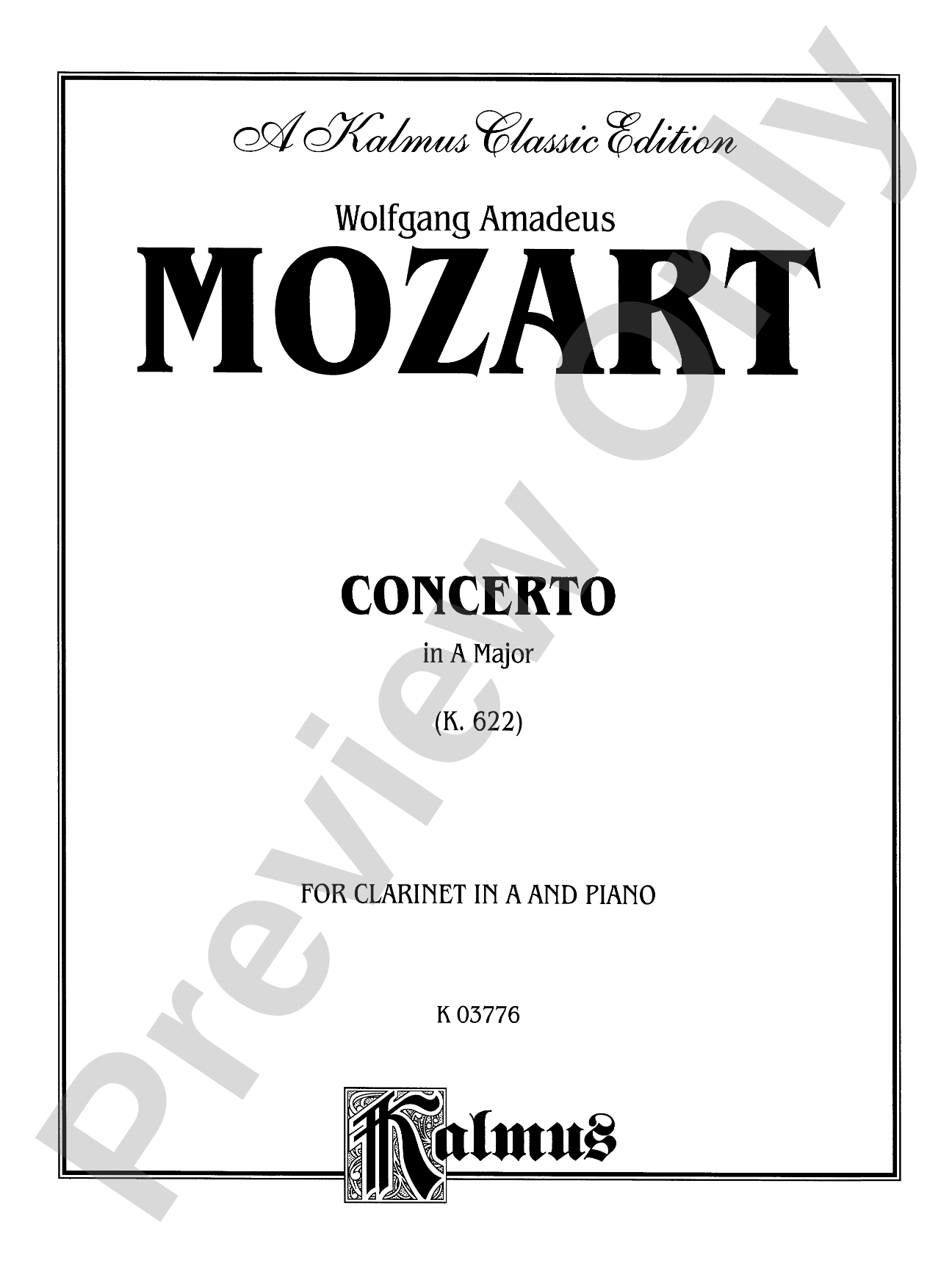 Mozart: Concerto in A Major, K. 622: Clarinet Part(s)