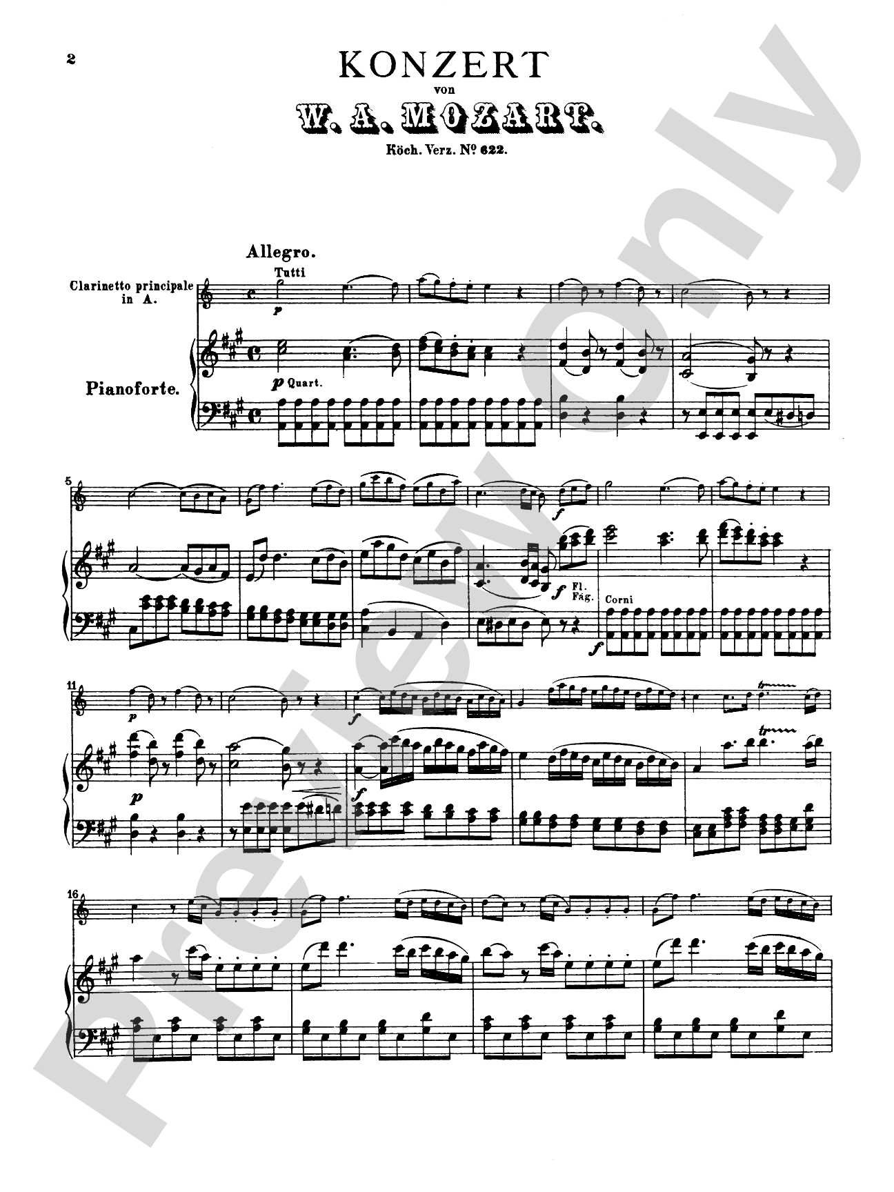 Mozart: Concerto in A Major, K. 622: Clarinet Part(s)
