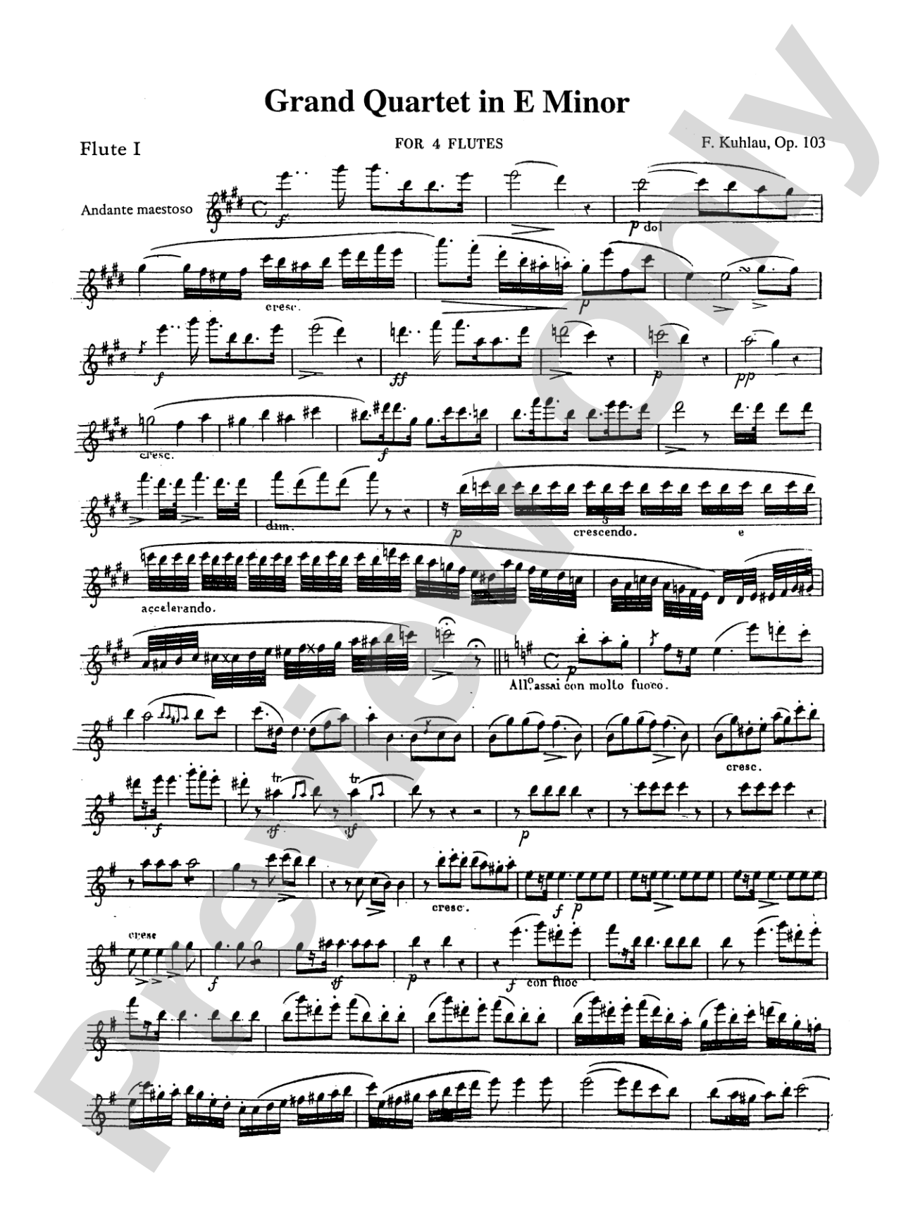 Kuhlau: Grand Quartet in E Minor, Op. 103: Flute Book