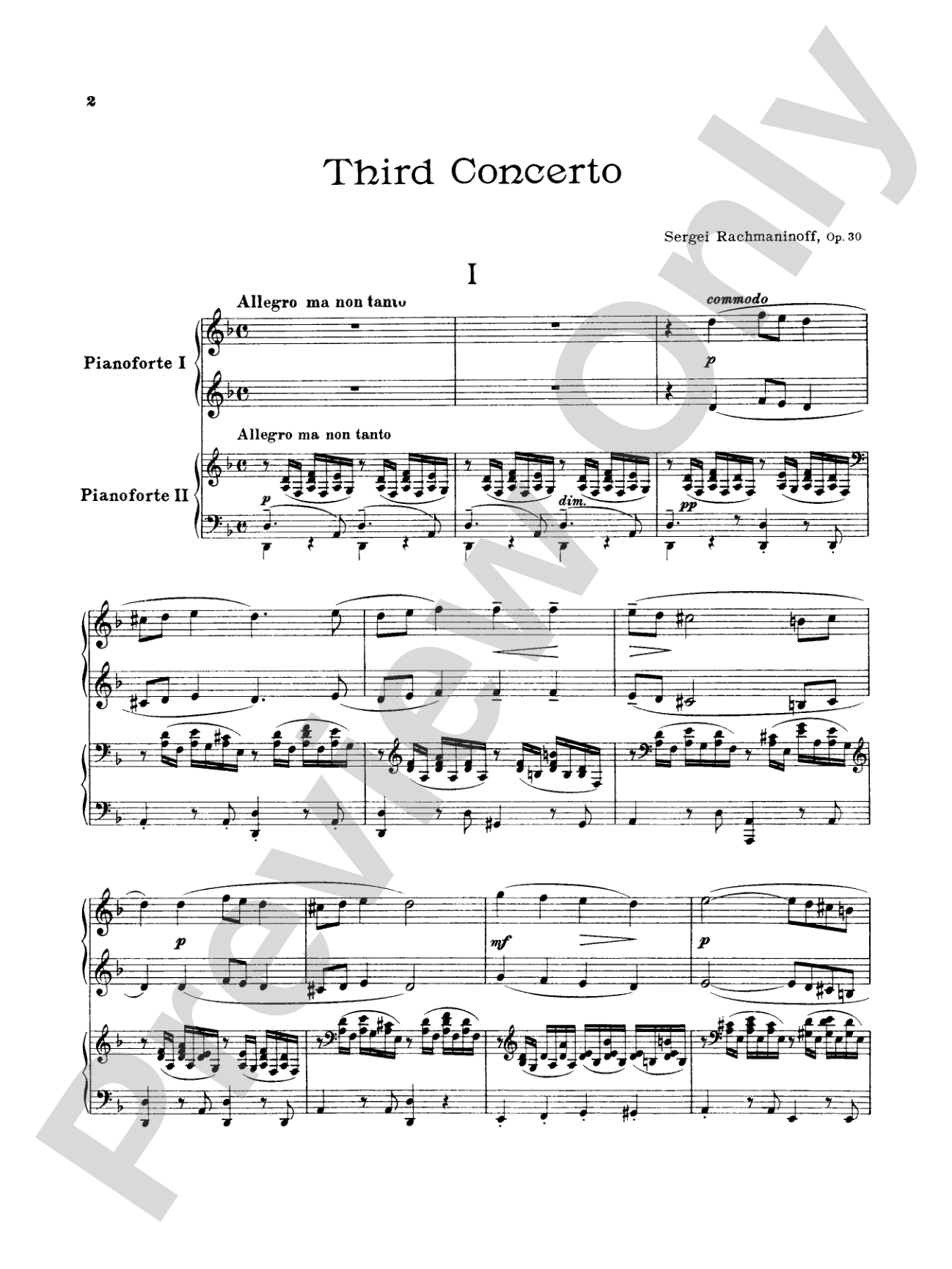 Rachmaninoff: Piano Concerto No. 3 in D Minor, Op. 30: Piano Duo (2 Pianos, 4 Hands) Book (2 copies required)