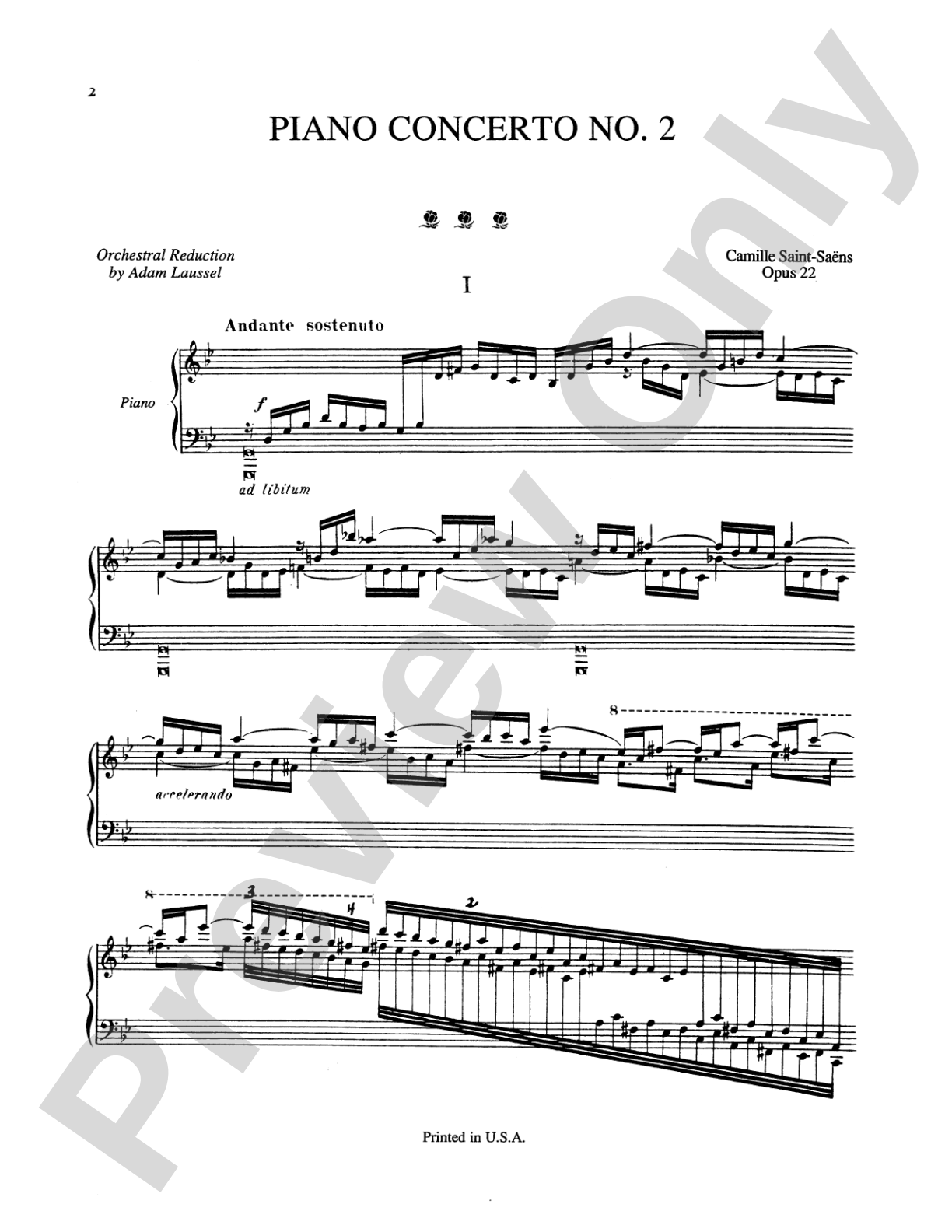 Saint-Saëns: Piano Concerto No. 2 in G Minor, Op. 22: Piano Duo (2 Pianos, 4 Hands) Book (2 copies required)