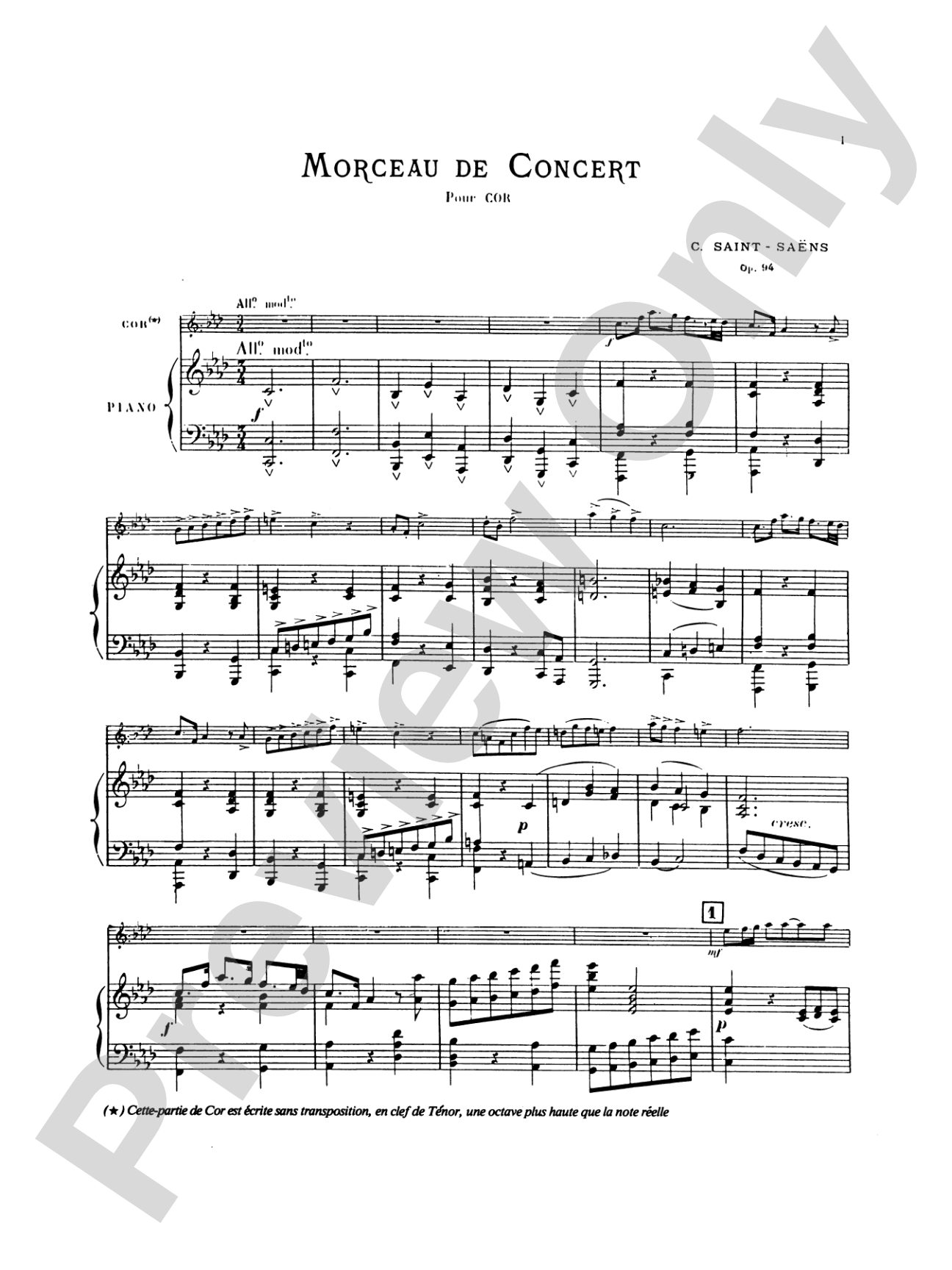 Saint-Saëns: Morceau de Concert, Op. 94: French Horn Part(s)