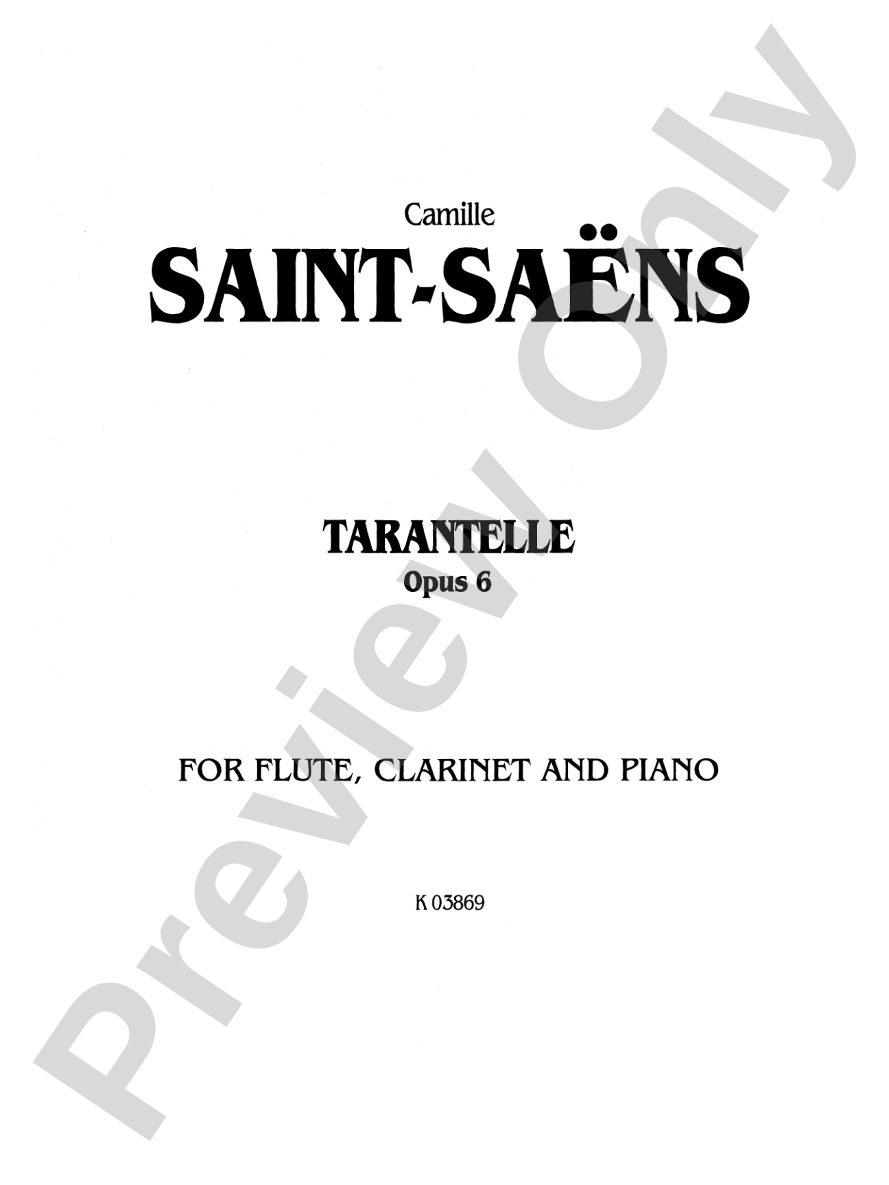 Saint-Saëns: Tarantelle, Op. 6: Chamber Duo Score & Parts
