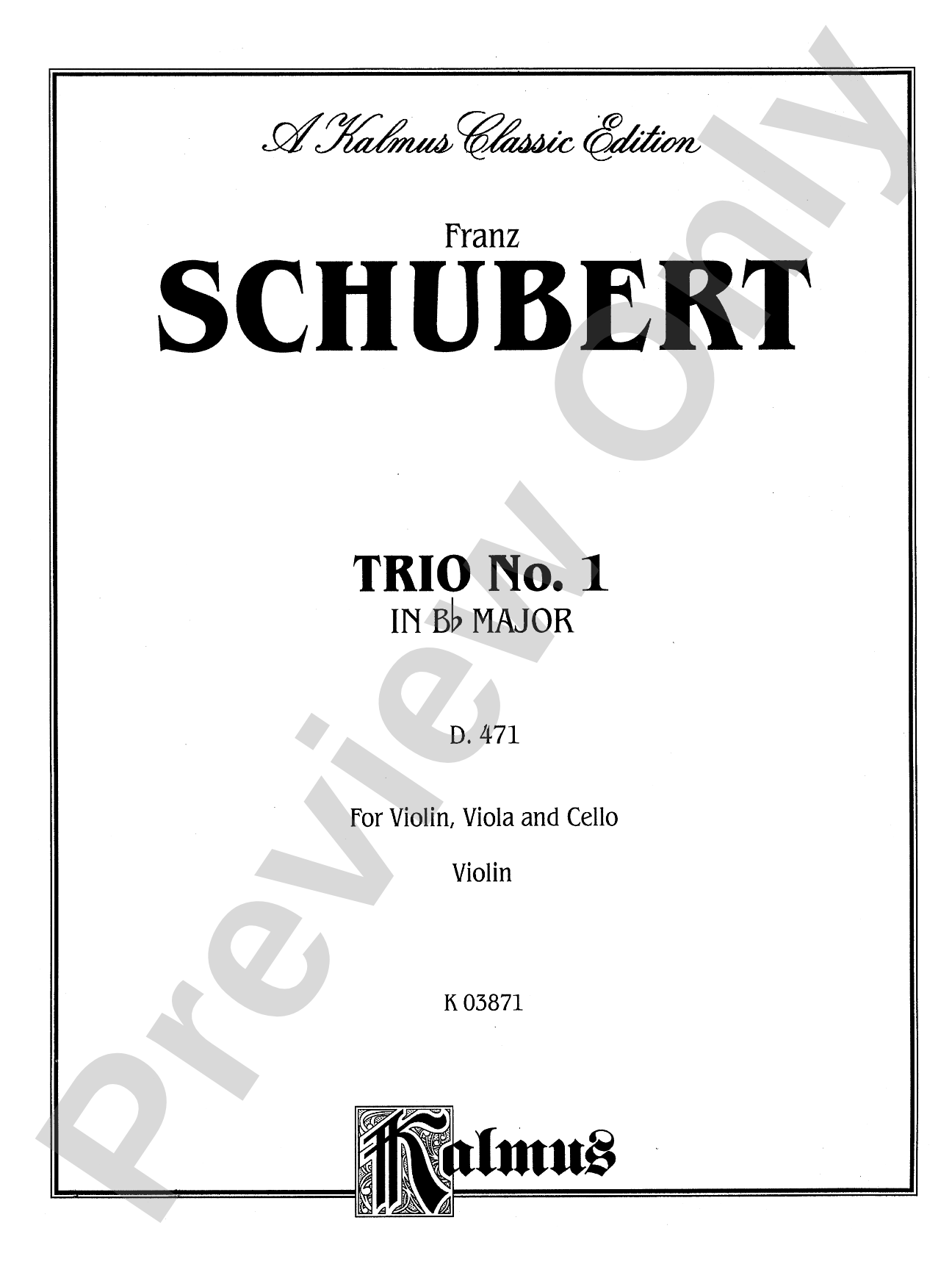 Schubert: Trio No. 1 in B flat Major: String Trio Book