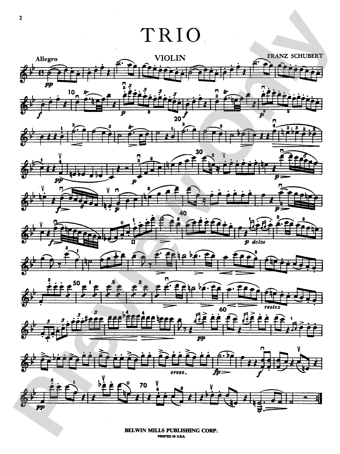 Schubert: Trio No. 1 in B flat Major: String Trio Book