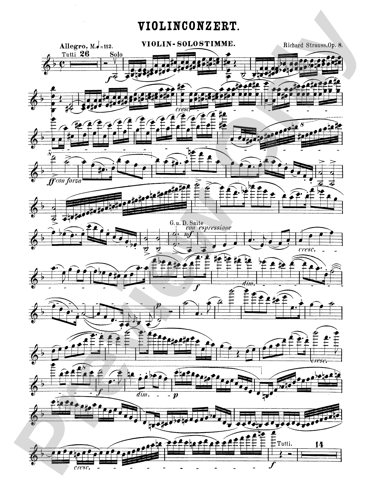 Strauss: Violin Concerto, Op. 8: Violin Book