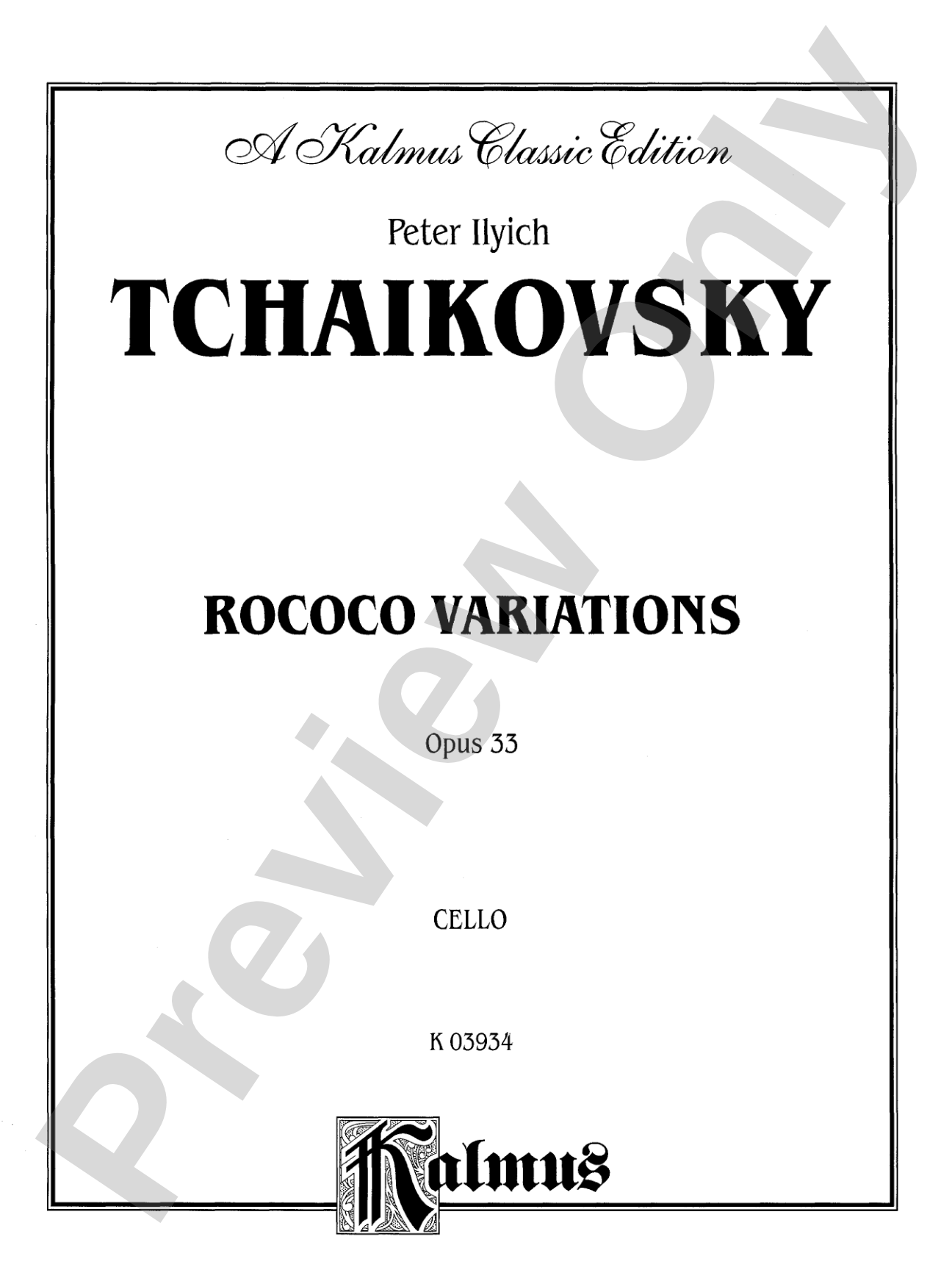 Tchaikovsky: Rococo Variations, Op. 33: Cello Book