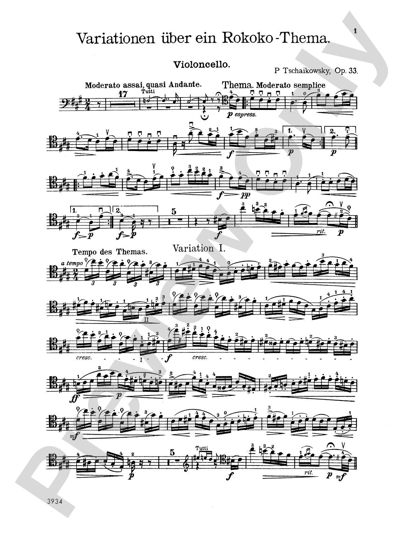 Tchaikovsky: Rococo Variations, Op. 33: Cello Book