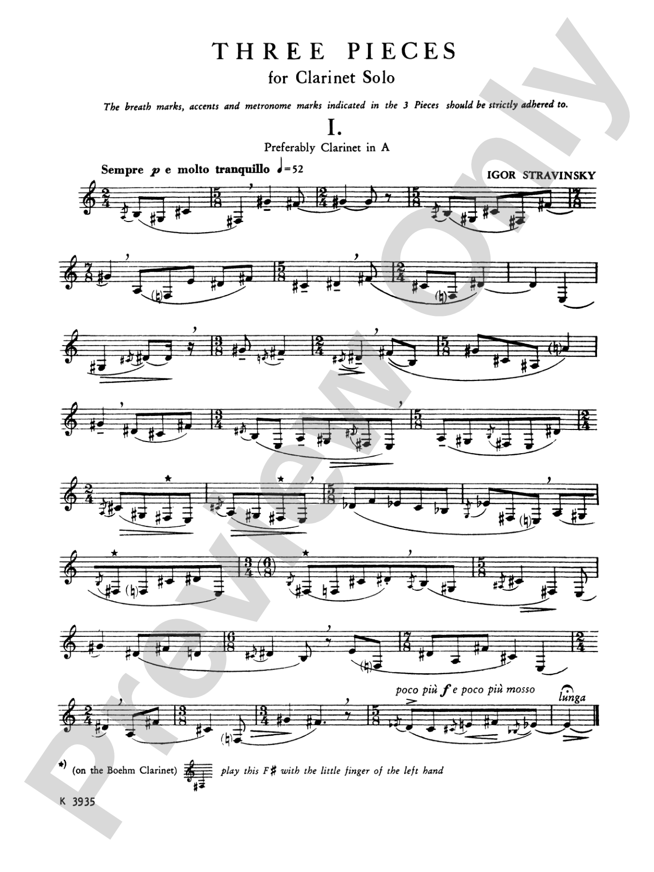 Stravinsky: Three Pieces: Clarinet Part(s)