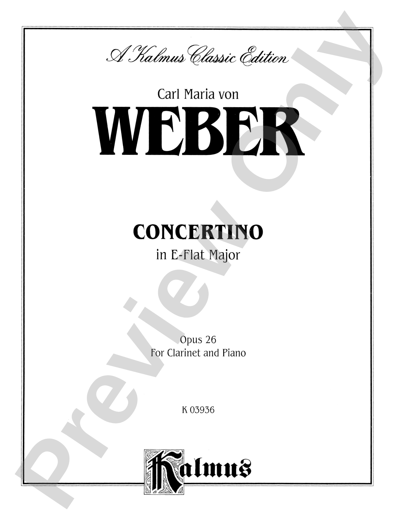 Weber: Concertino in E flat Major, Op. 26: Clarinet Part(s)
