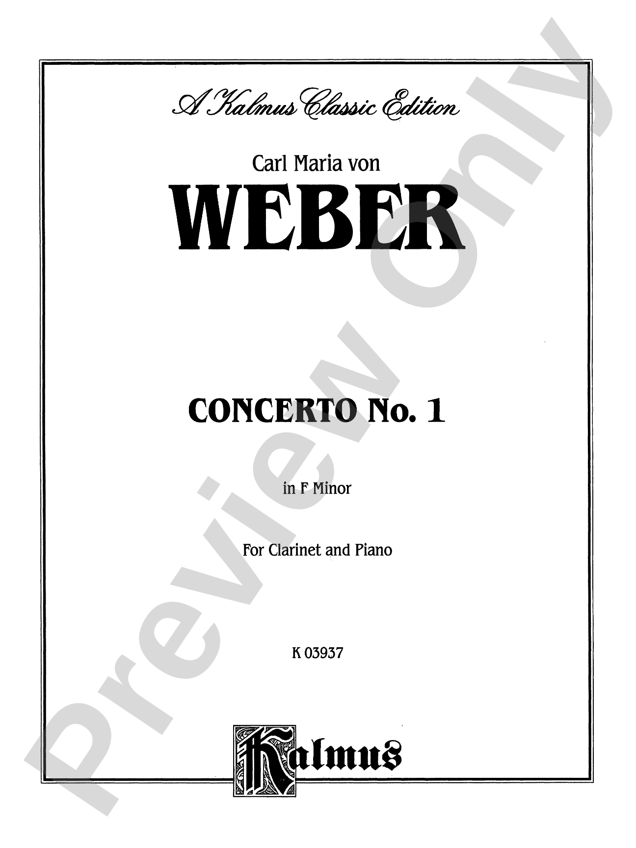 Weber: Concerto No. 1 in F Minor, Op. 73: Clarinet Part(s)