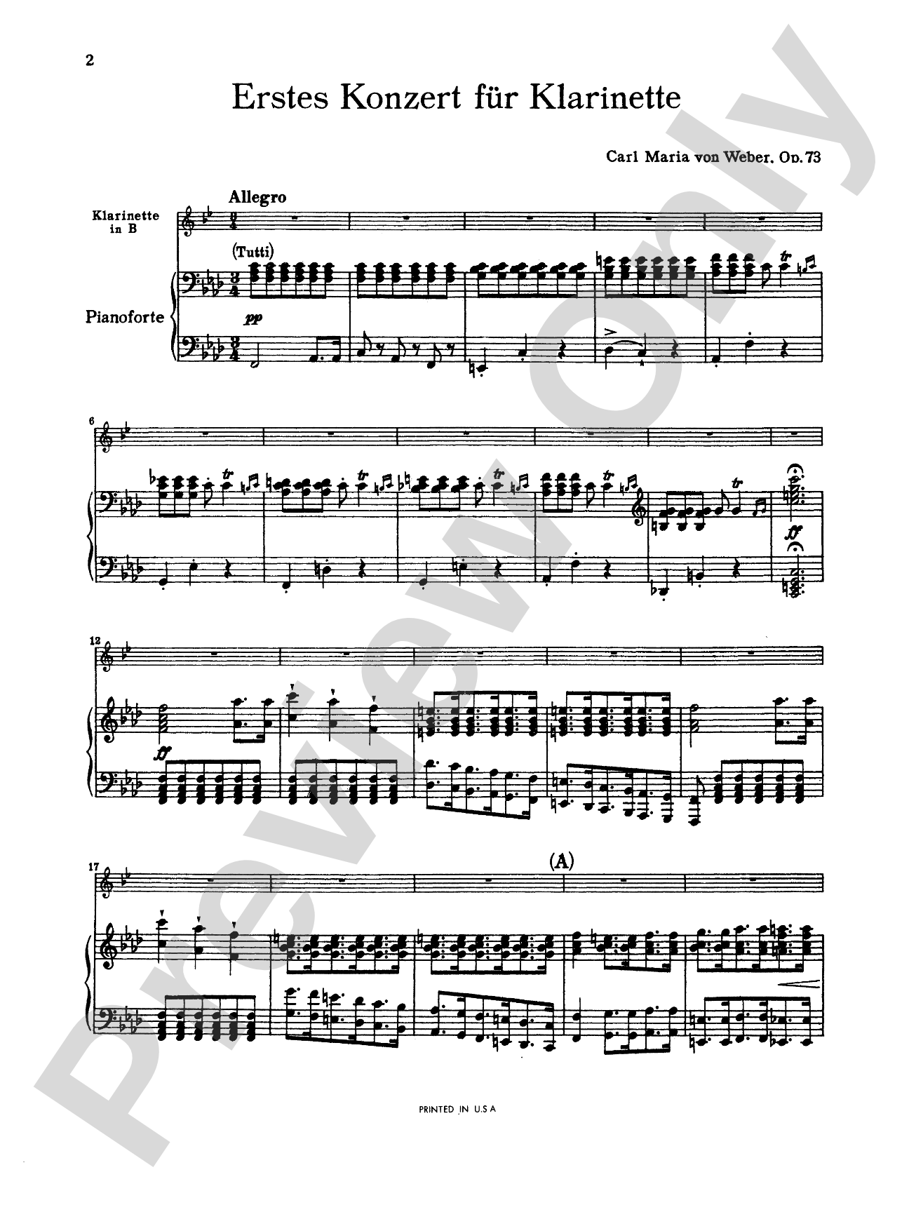Weber: Concerto No. 1 in F Minor, Op. 73: Clarinet Part(s)