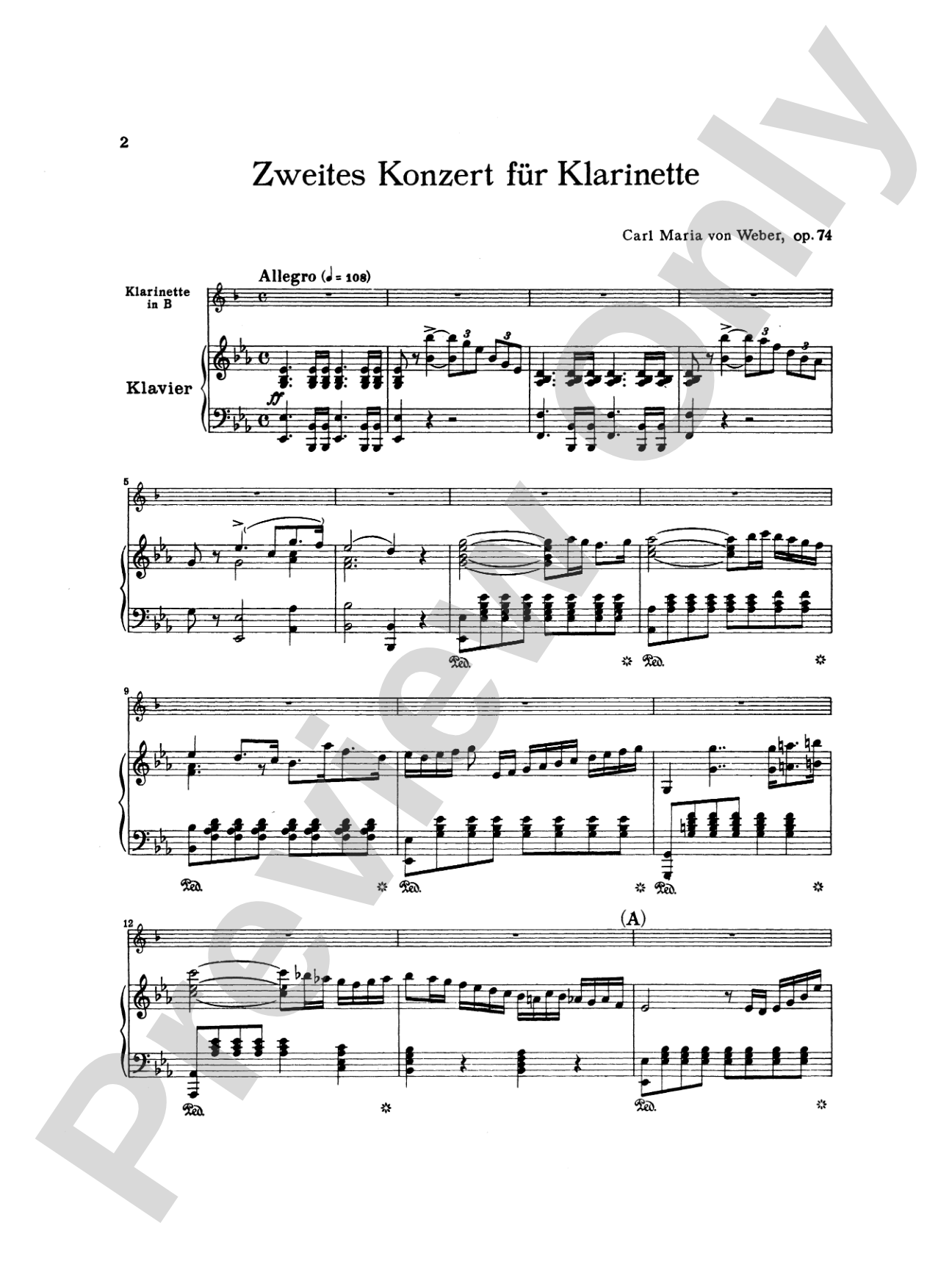 Weber: Concerto No. 2 in E flat Major, Op. 74: Clarinet Part(s)