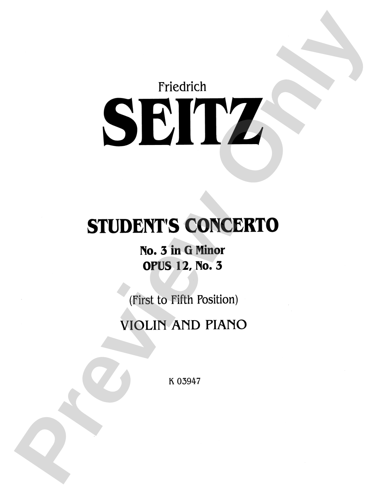 Seitz: Student's Concerto No. 3 in G Minor, Op. 12