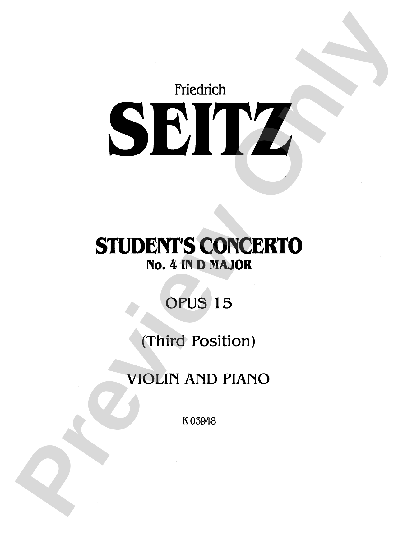 Seitz: Student's Concerto No. 4 in D Major, Op. 15: Violin Book