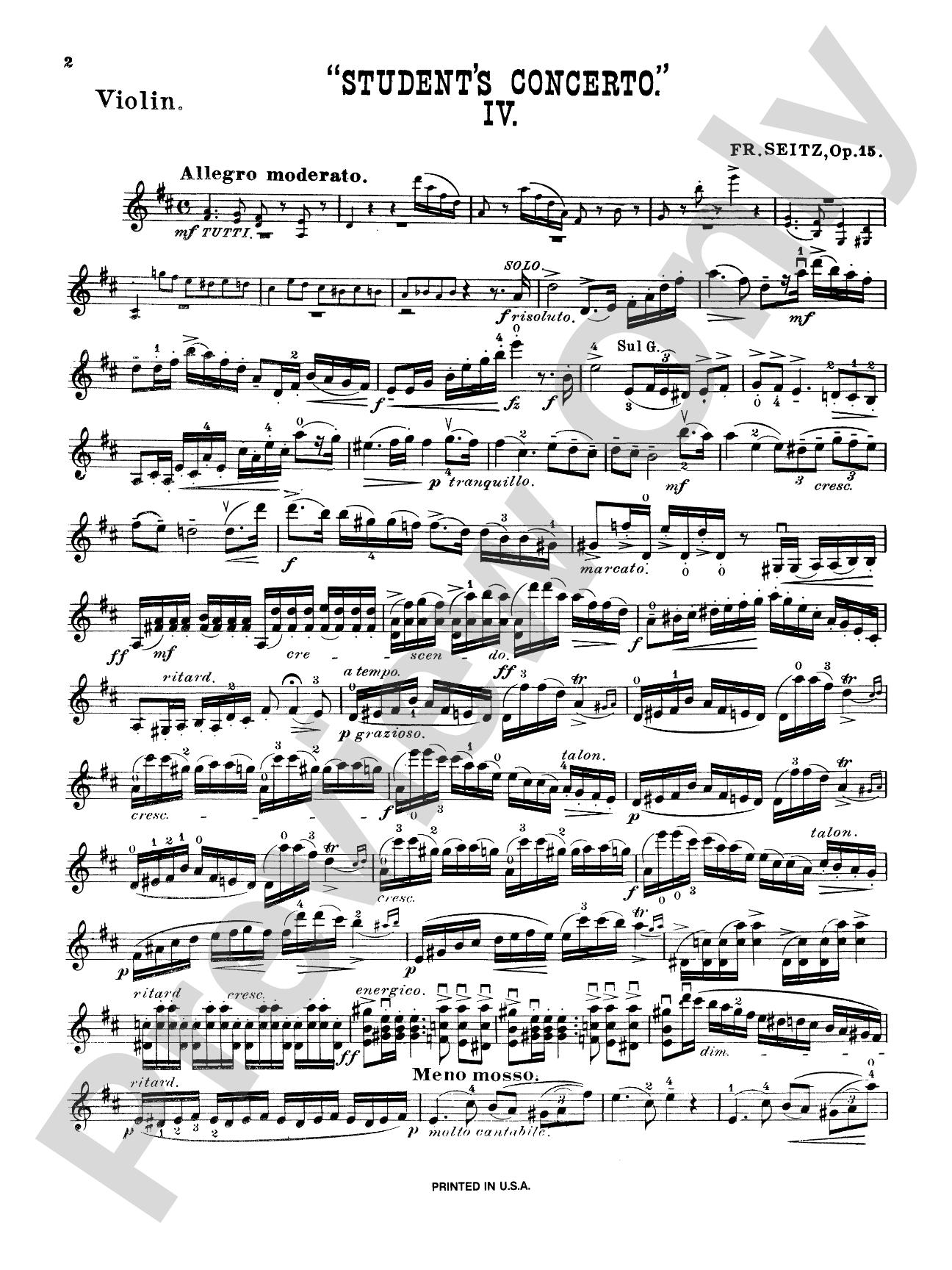Seitz: Student's Concerto No. 4 in D Major, Op. 15: Violin Book