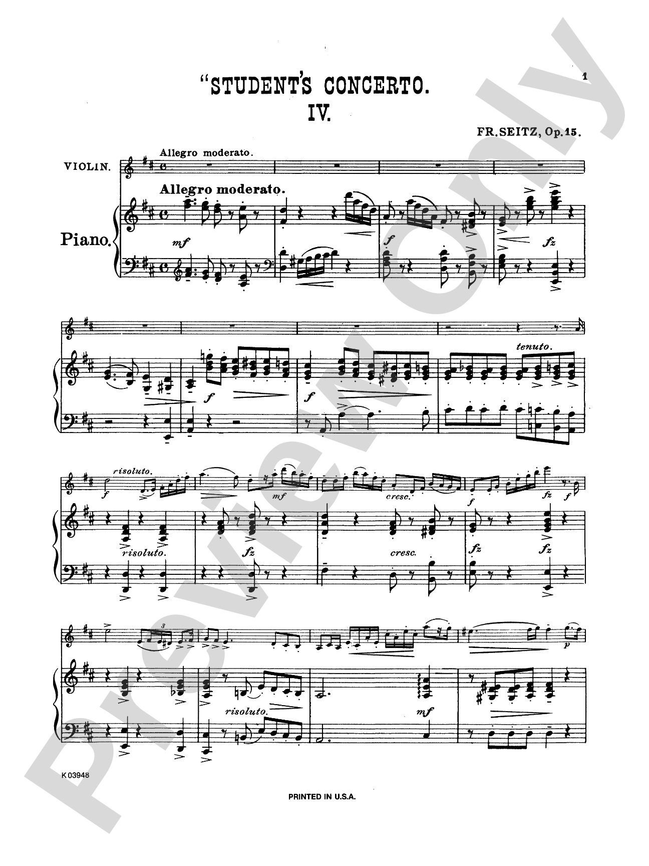Seitz: Student's Concerto No. 4 in D Major, Op. 15