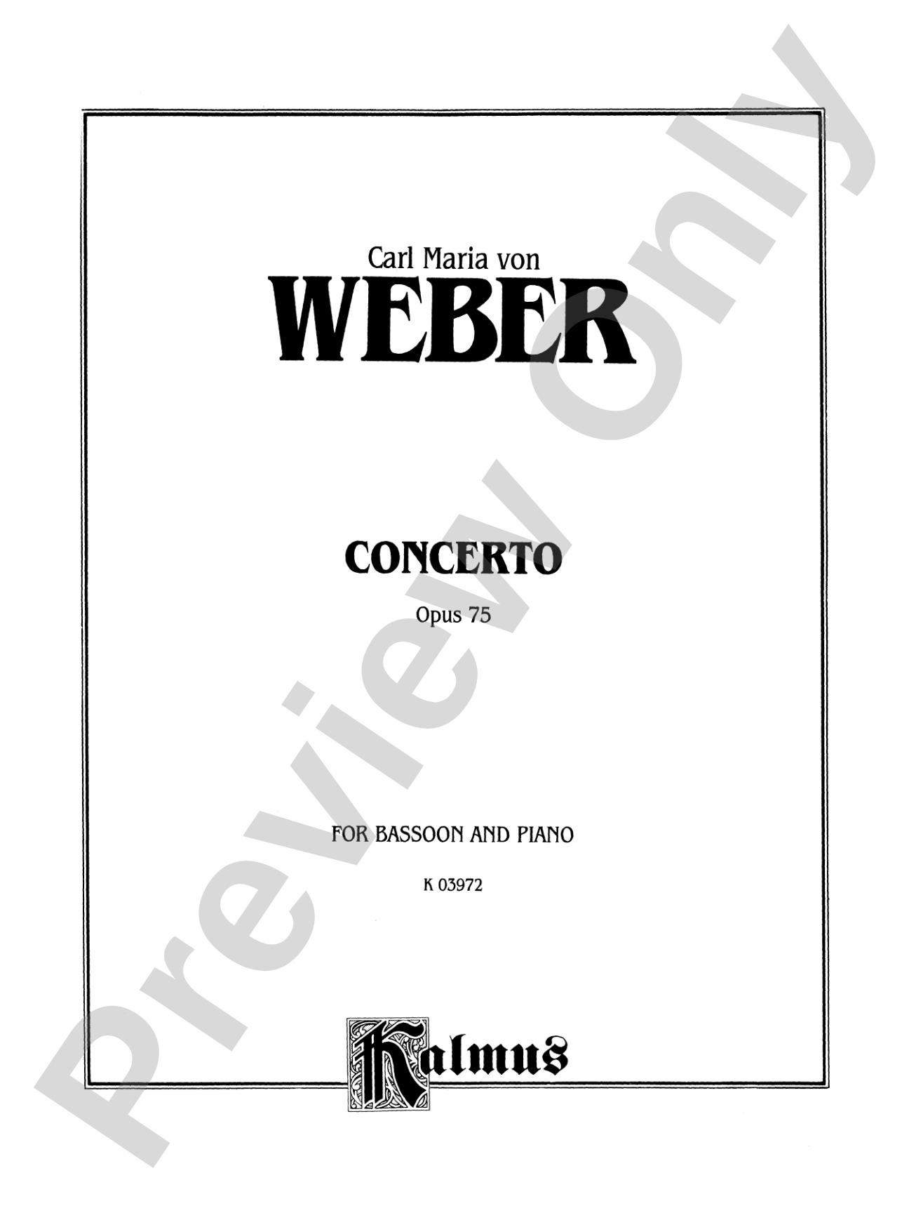 Weber: Concerto, Op. 75: Bassoon & Piano Part(s)