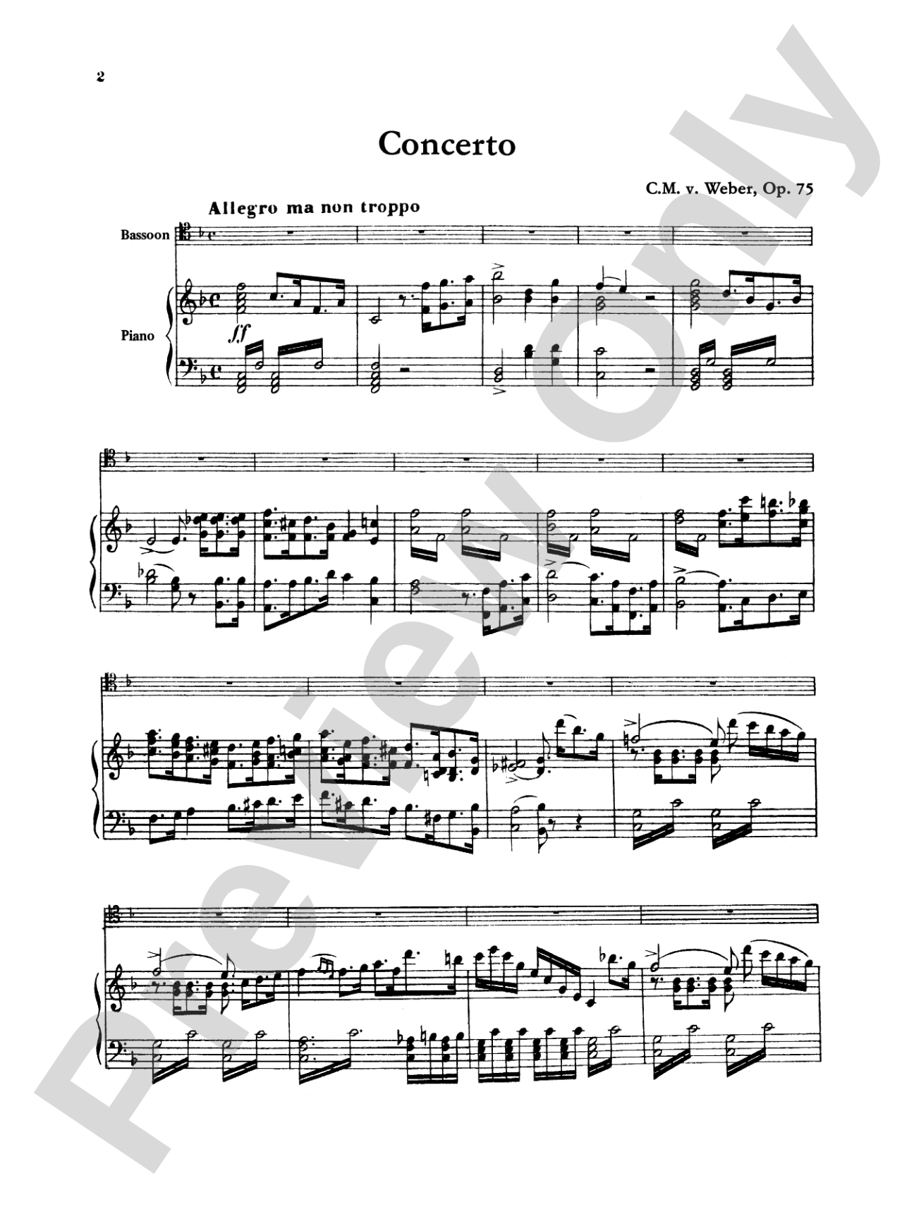 Weber: Concerto, Op. 75: Bassoon & Piano Part(s) | Carl Maria von