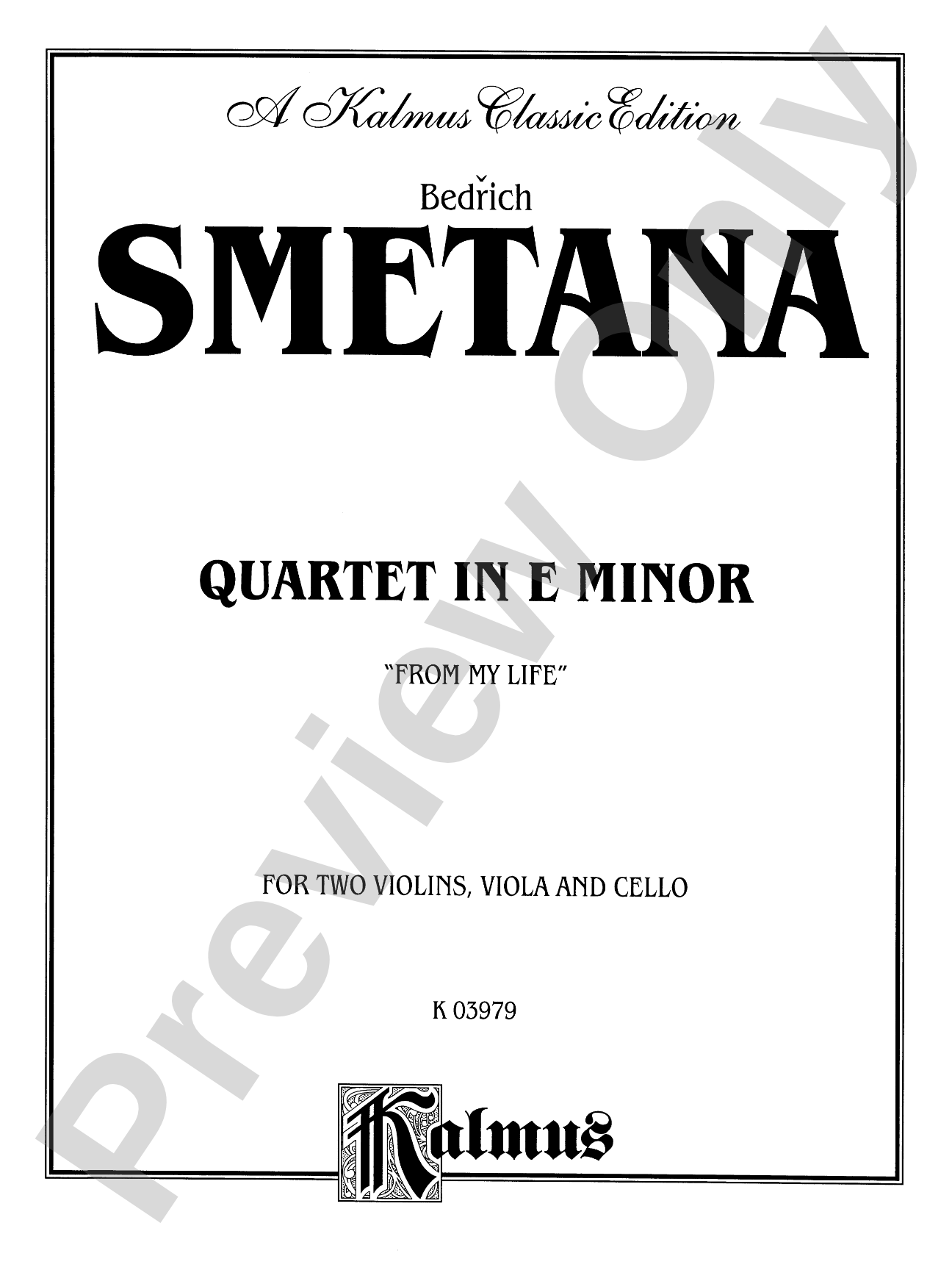Smetana: Quartet "From My Life": String Quartet Book