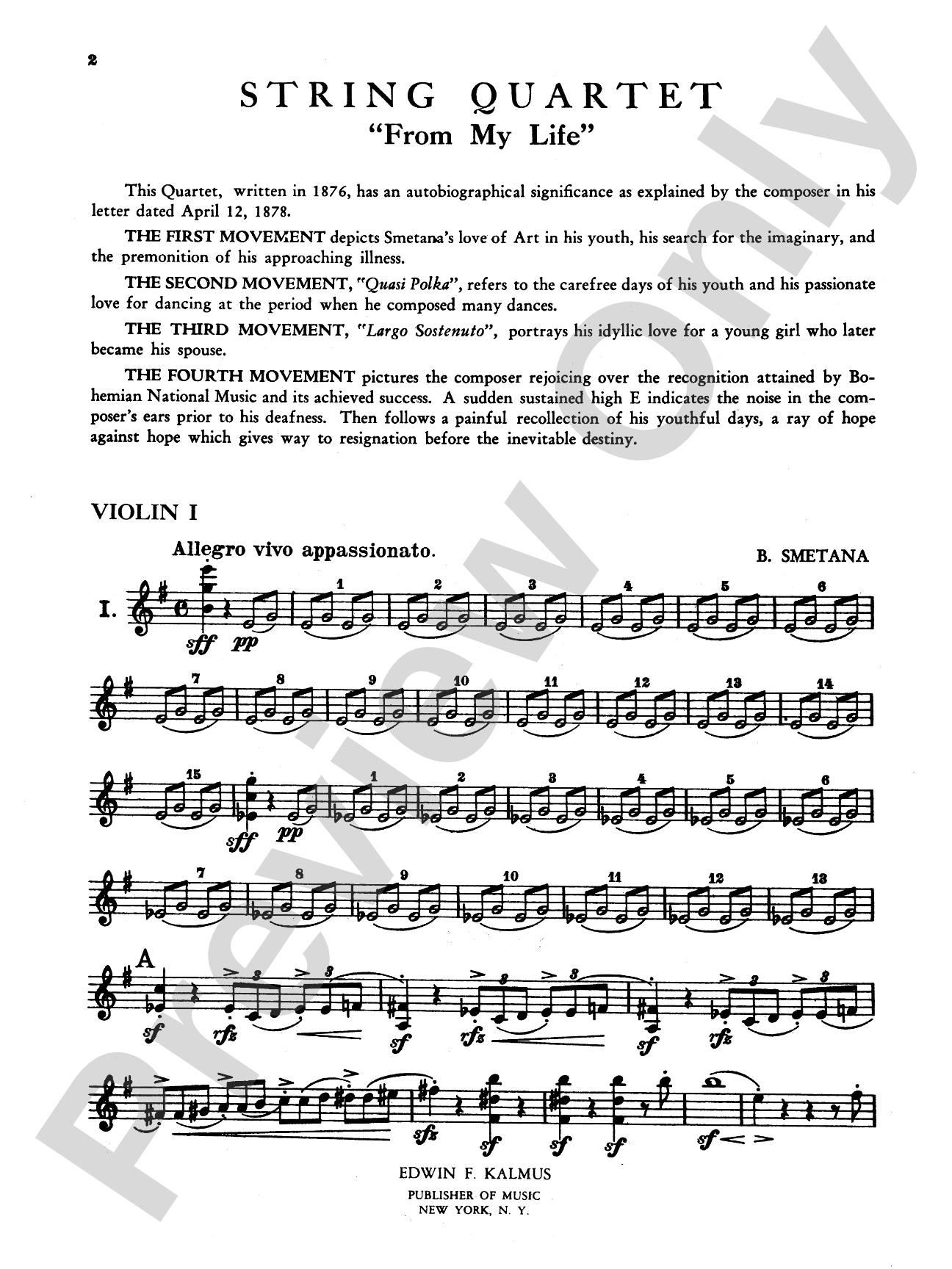 Smetana: Quartet "From My Life": String Quartet Book