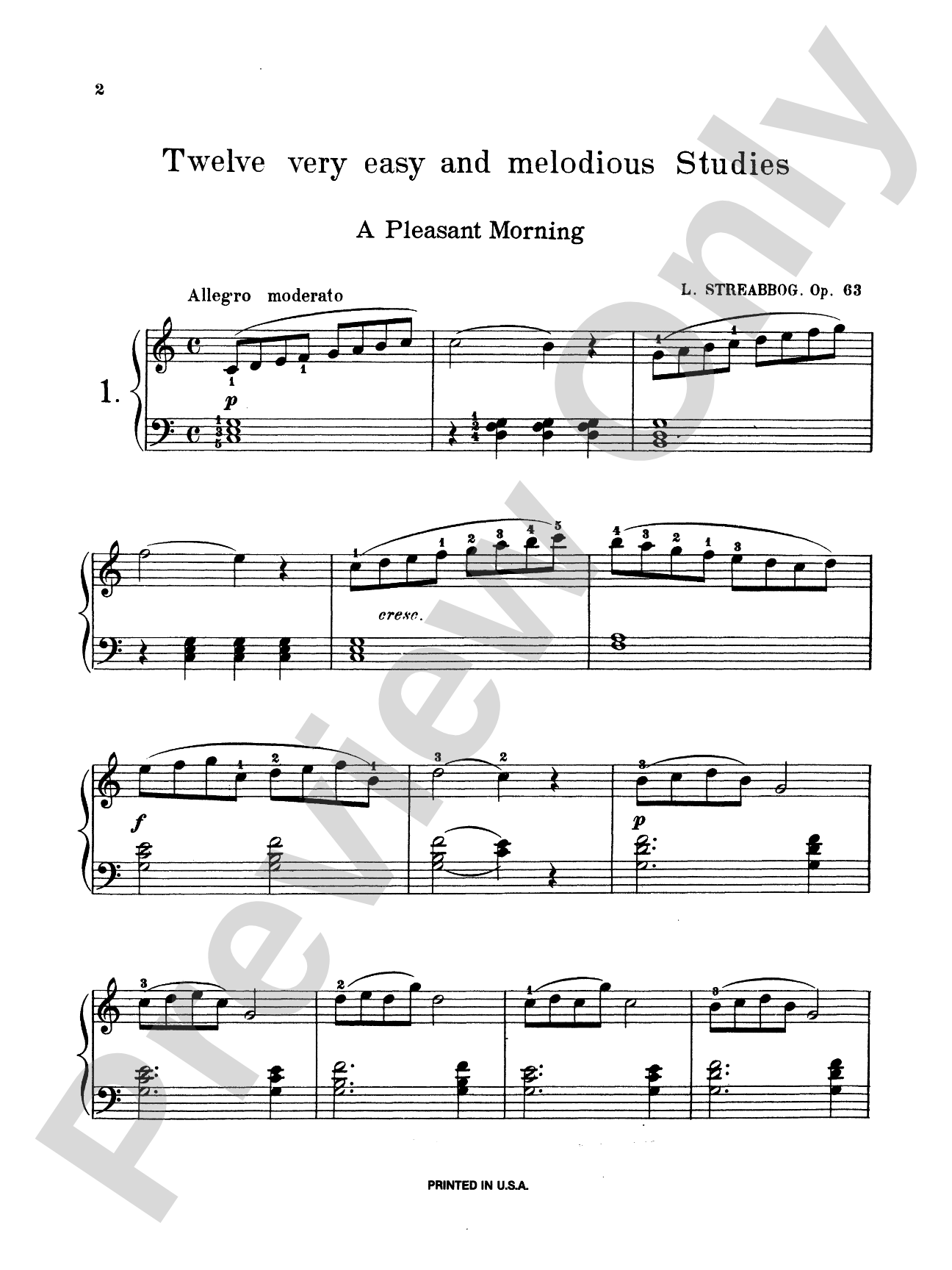 Streabbog: Twelve Very Easy and Melodious Studies, Op. 63: Piano Book