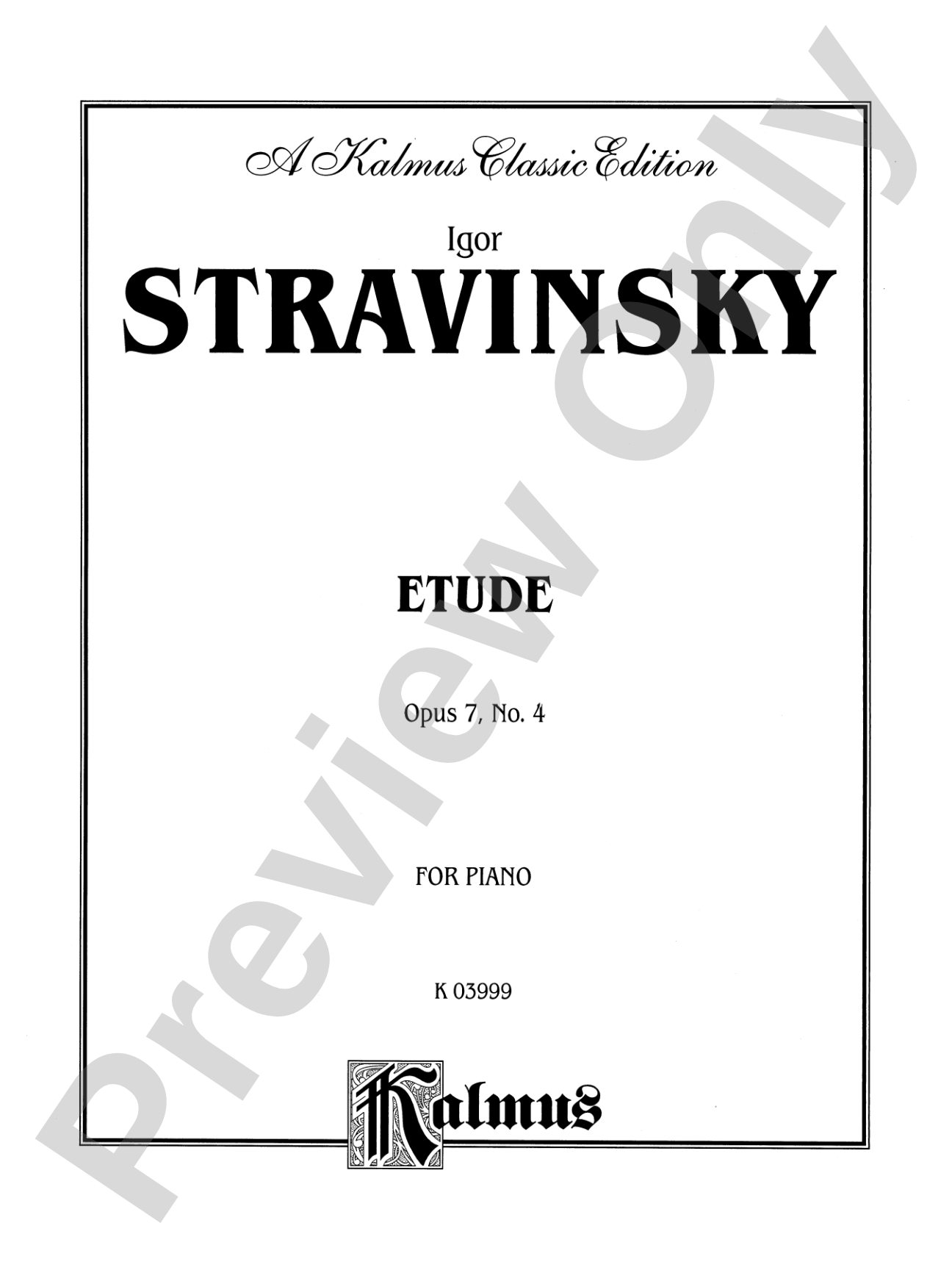 Stravinsky: Etude, Op. 7, No. 4: Piano Sheet
