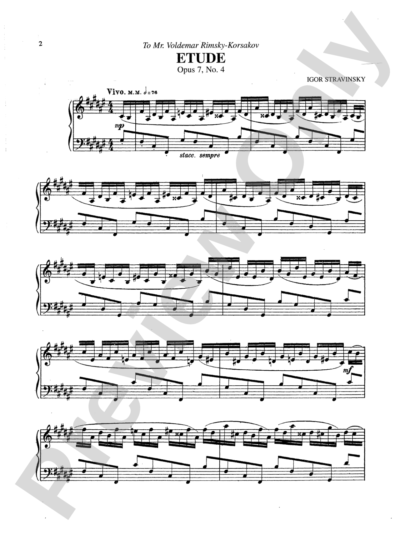 Stravinsky: Etude, Op. 7, No. 4: Piano Sheet