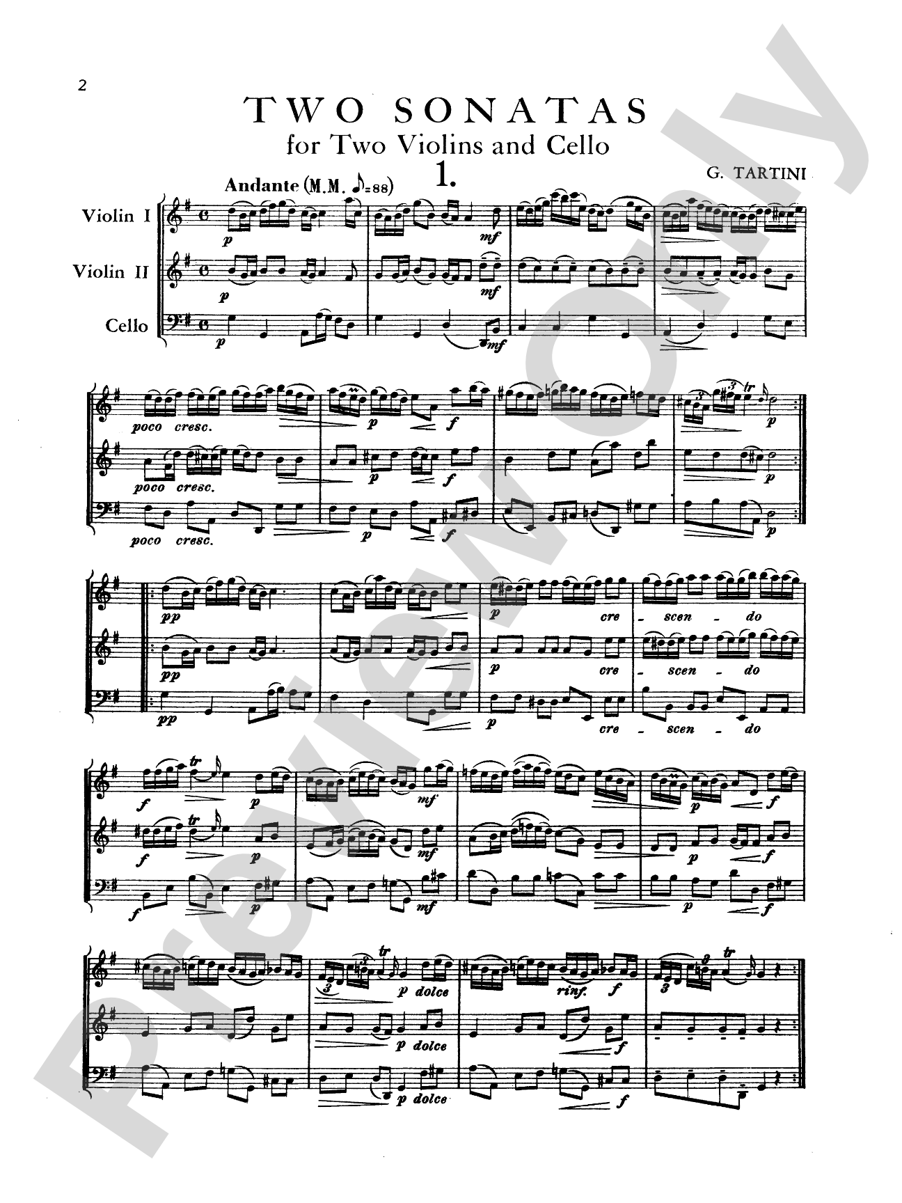 Tartini: Two Sonatas for String Trio (Score & Parts)