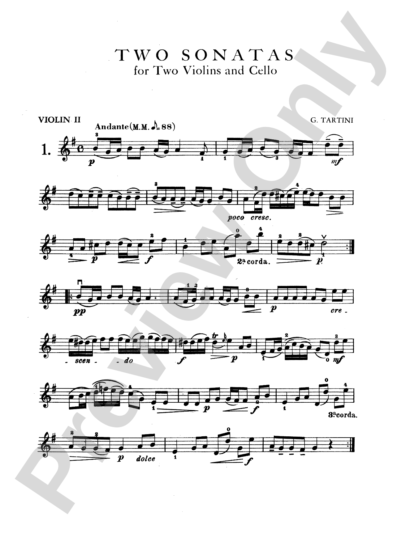 Tartini: Two Sonatas for String Trio (Score & Parts)