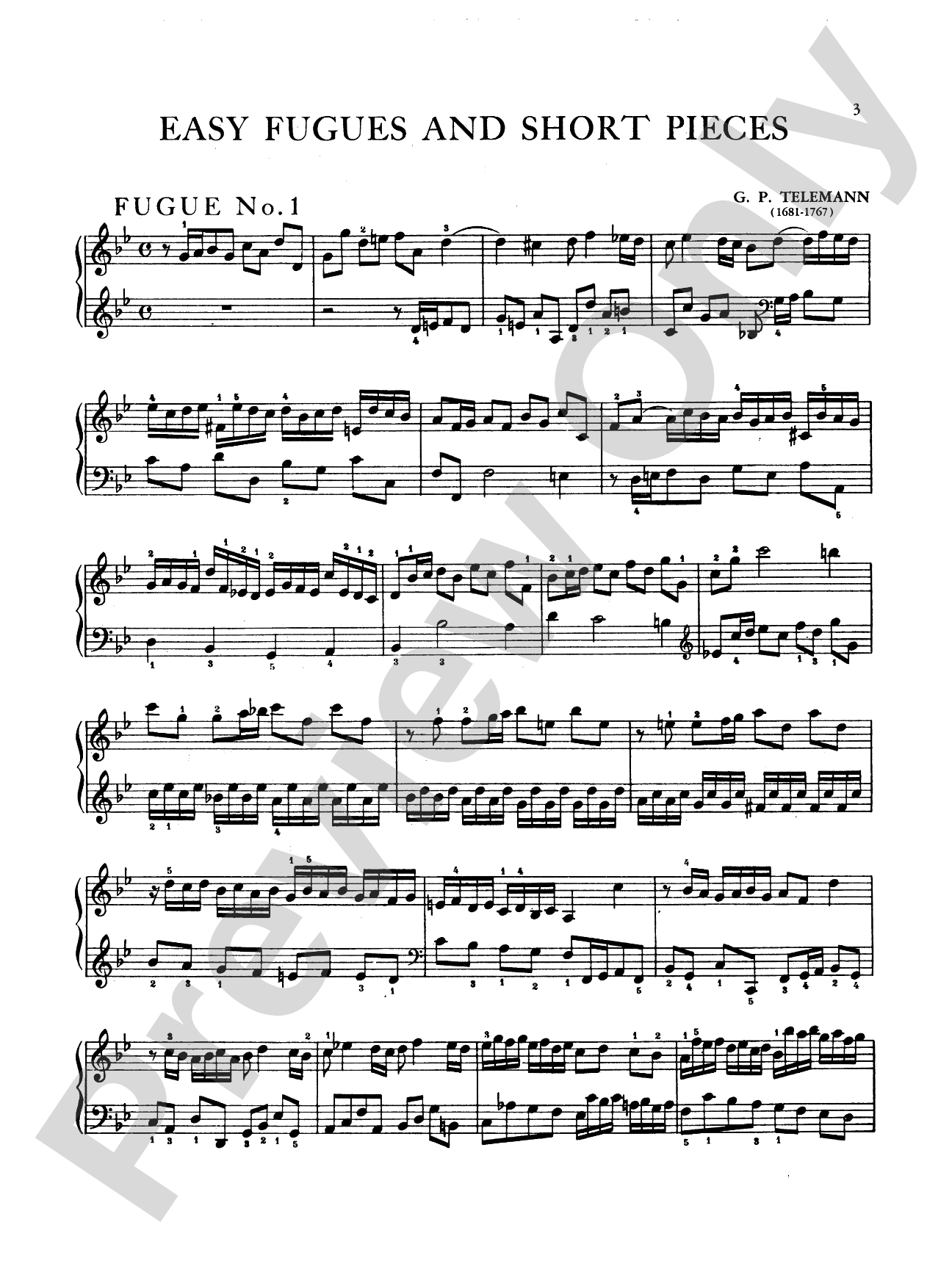 Telemann: Easy Fugues and Little Pieces: Piano Book