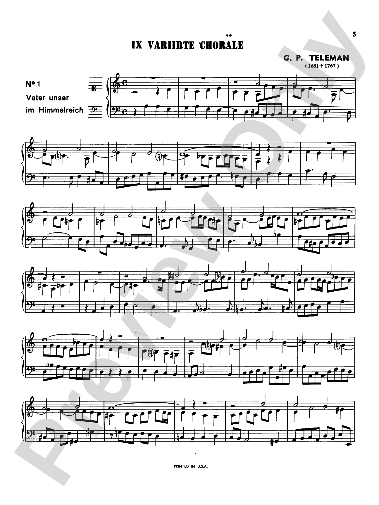 Telemann: Nine Chorale Variations: Organ Book