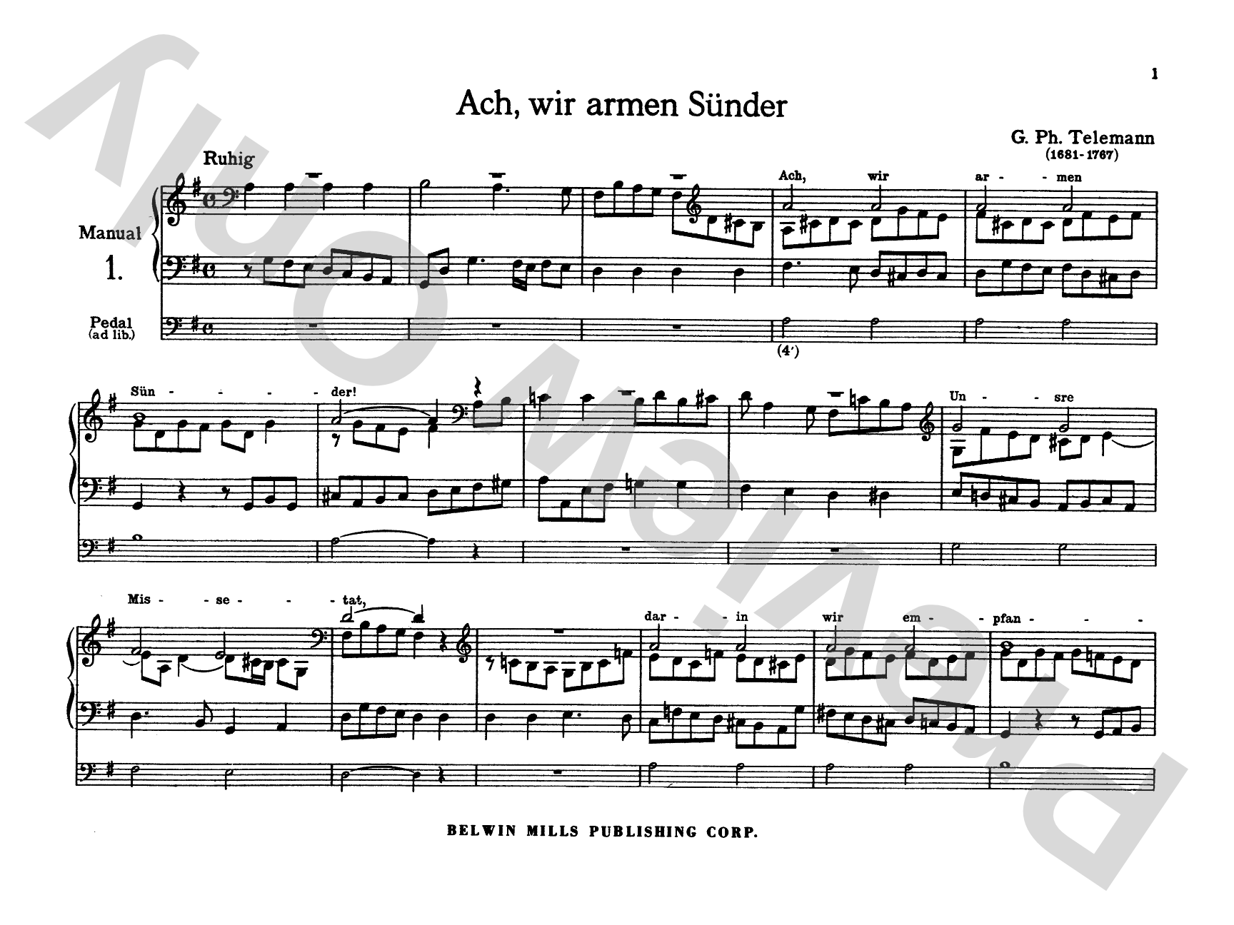 Telemann: Twelve Easy Chorale Preludes: Organ Comb Bound Book