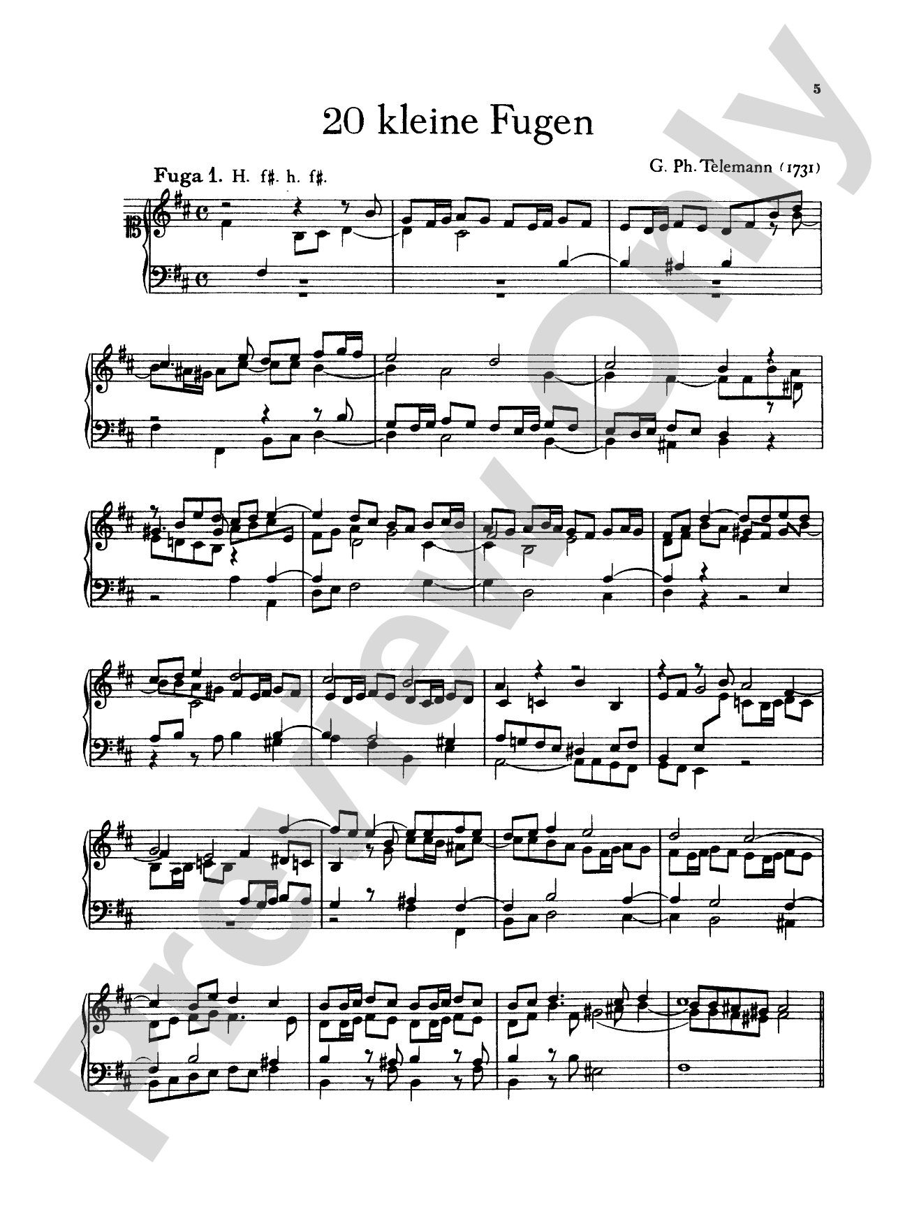 Telemann: Twenty Little Fugues: Organ Book