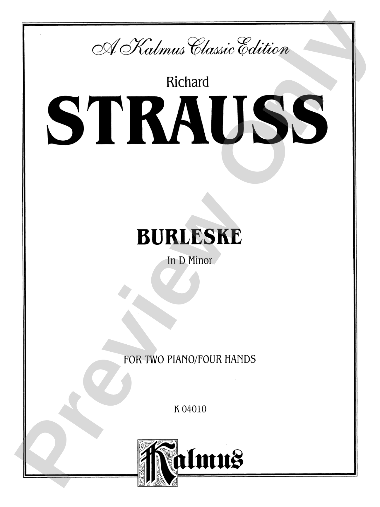 Strauss: Burleske: Piano Duo (2 Pianos, 4 Hands) Book (2 copies required)