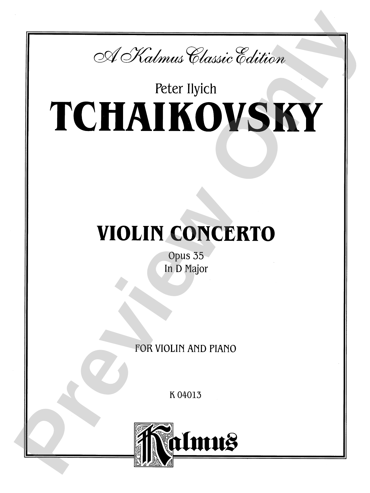 Tchaikovsky: Violin Concerto in D Major, Op. 35: Violin Book
