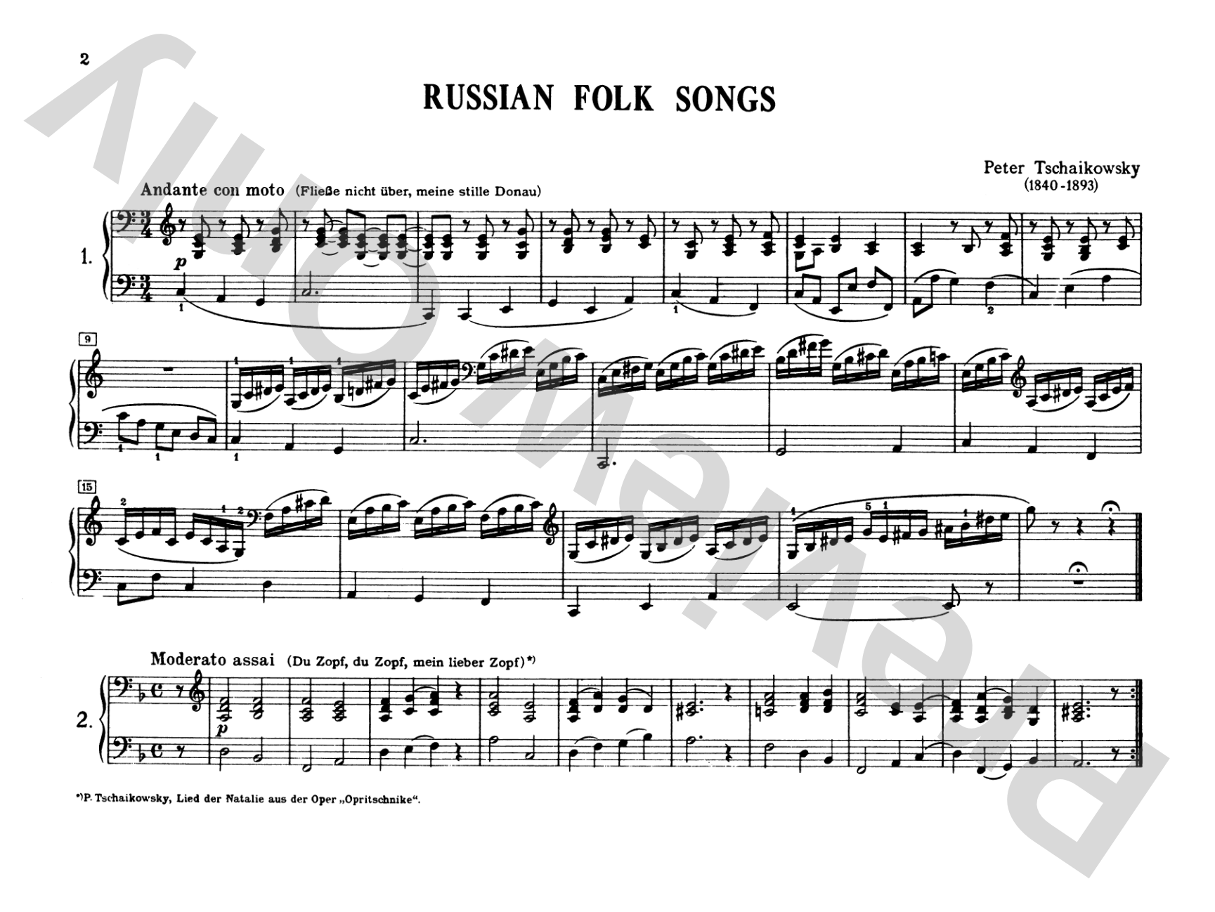 Tchaikovsky: Russian Folksongs: Piano Duet (1 Piano, 4 Hands) Comb Bound Book