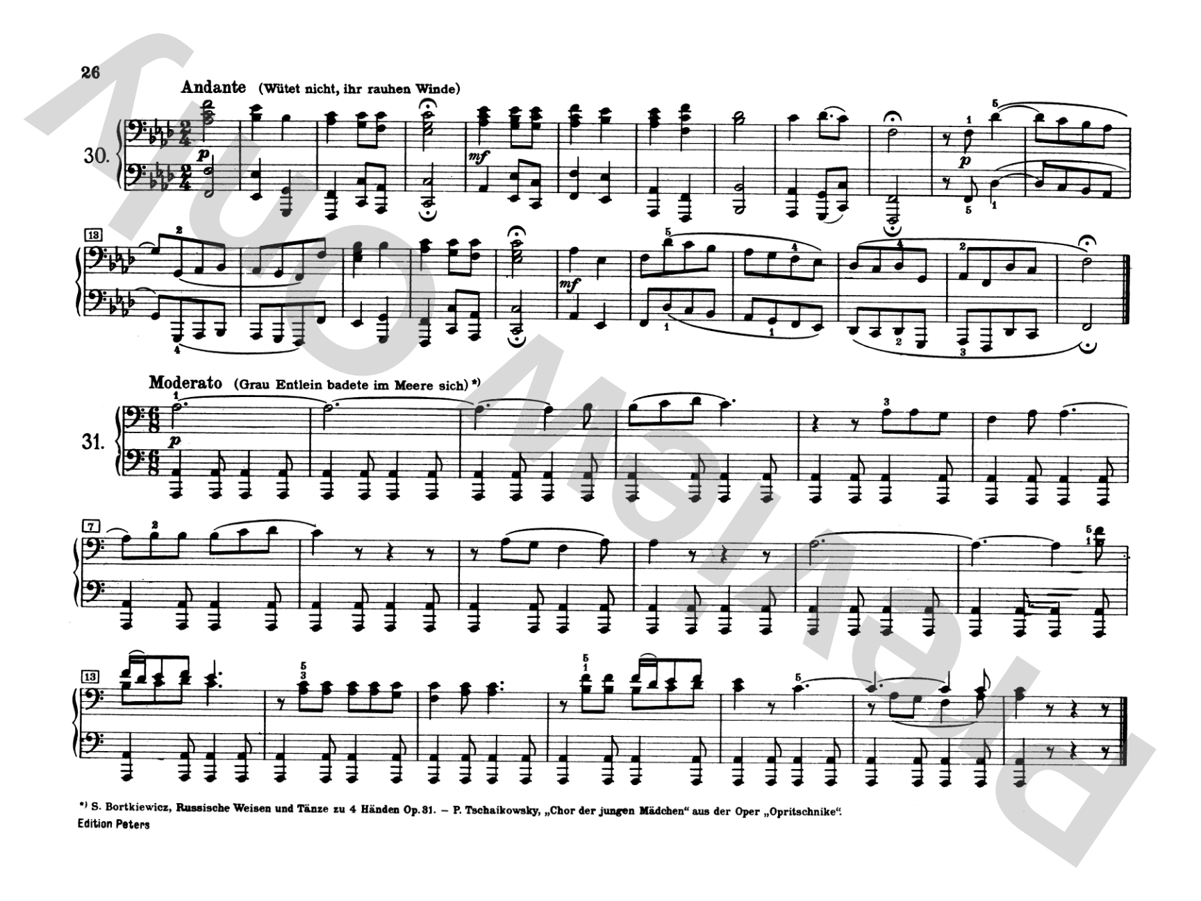 Tchaikovsky: Russian Folksongs: Piano Duet (1 Piano, 4 Hands) Comb Bound Book