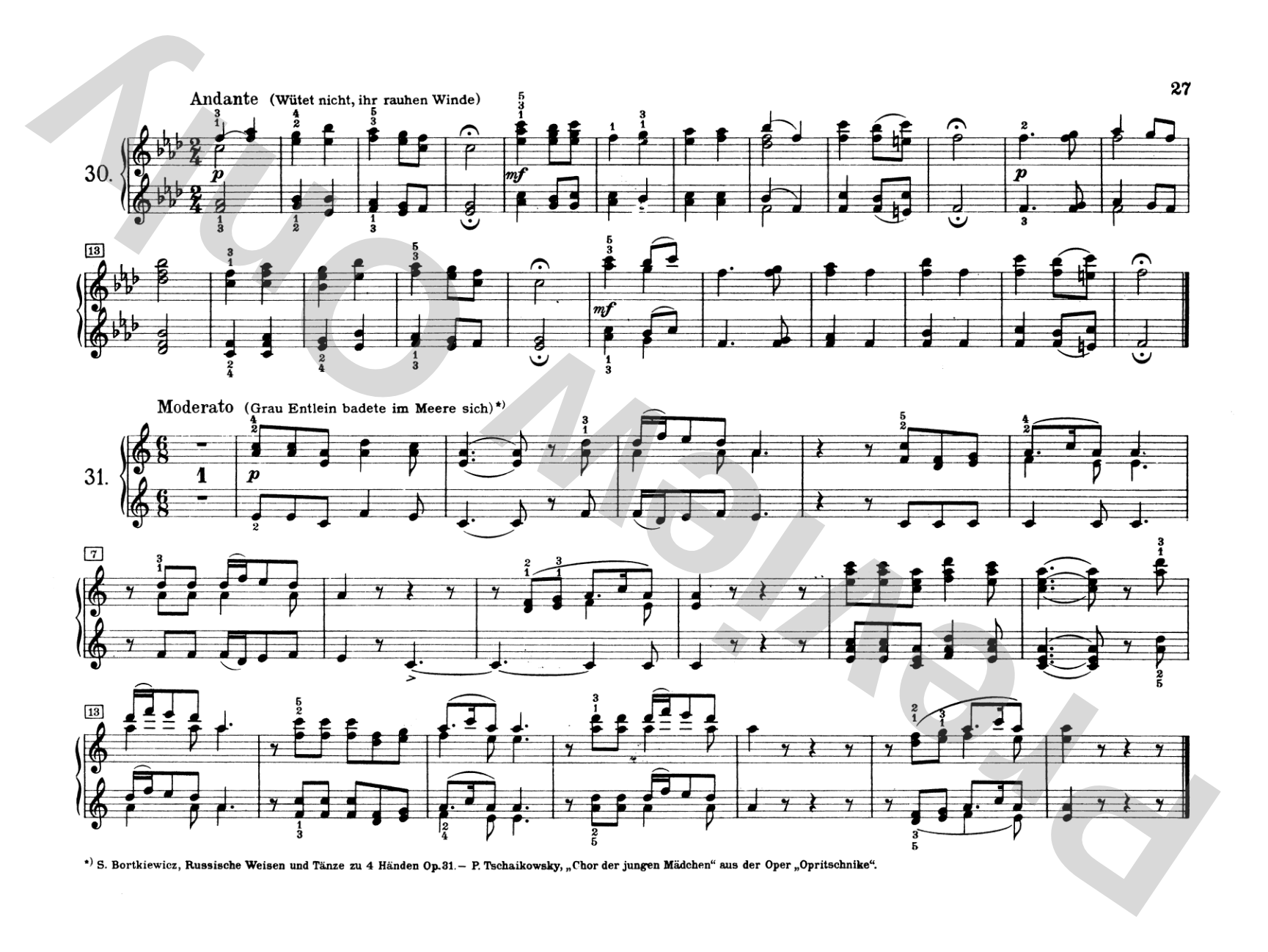 Tchaikovsky: Russian Folksongs: Piano Duet (1 Piano, 4 Hands) Comb Bound Book