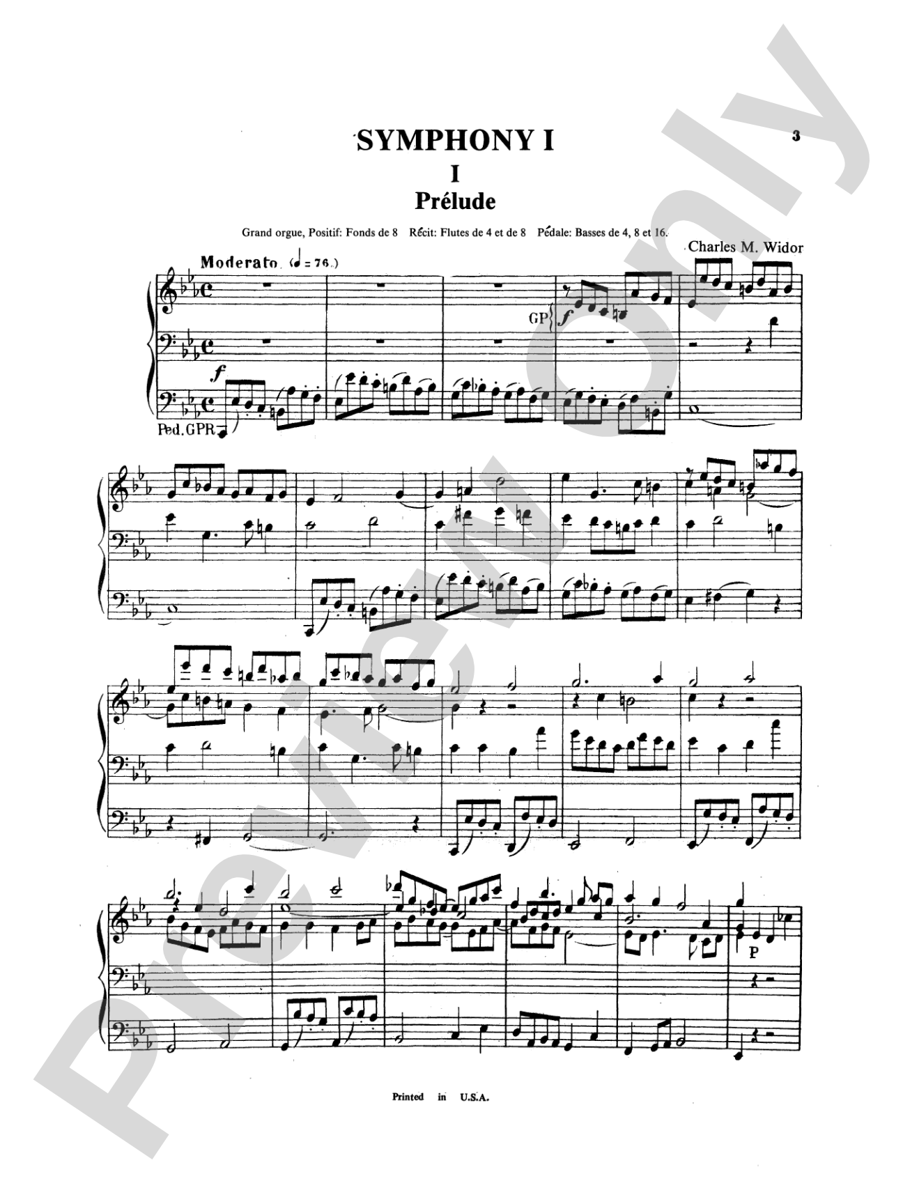 Widor: Symphony No. 1 in C Minor, Op. 13: Organ Sheet